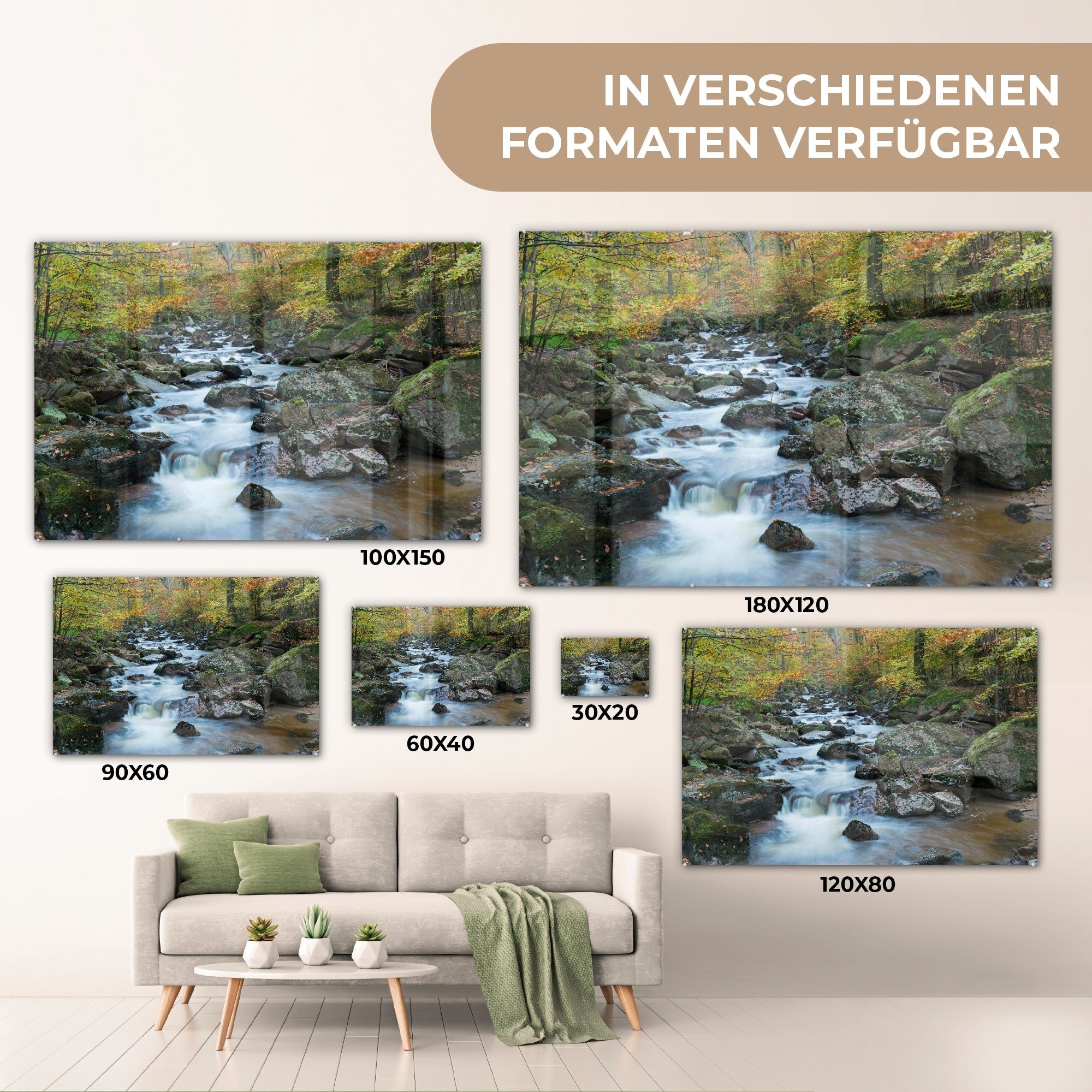 Acrylglasbilder Bach entlang Schlafzimmer der Acrylglasbild Harz, Wohnzimmer deutschen & im Felsen St), Nationalpark MuchoWow (1