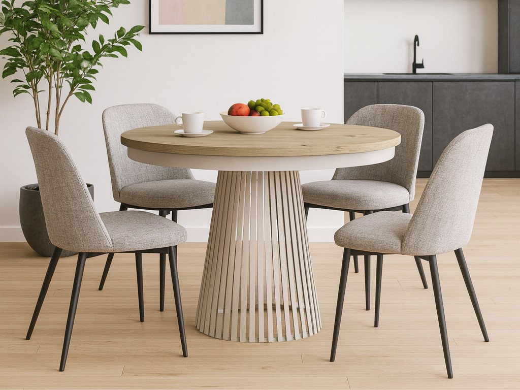 Beautysofa Esstisch Lumi im Loft-Stil, ausziehbar Ø 100–180 cm (hitze- und verfärbung beständig, Metallbeinen), verschiedene Farben