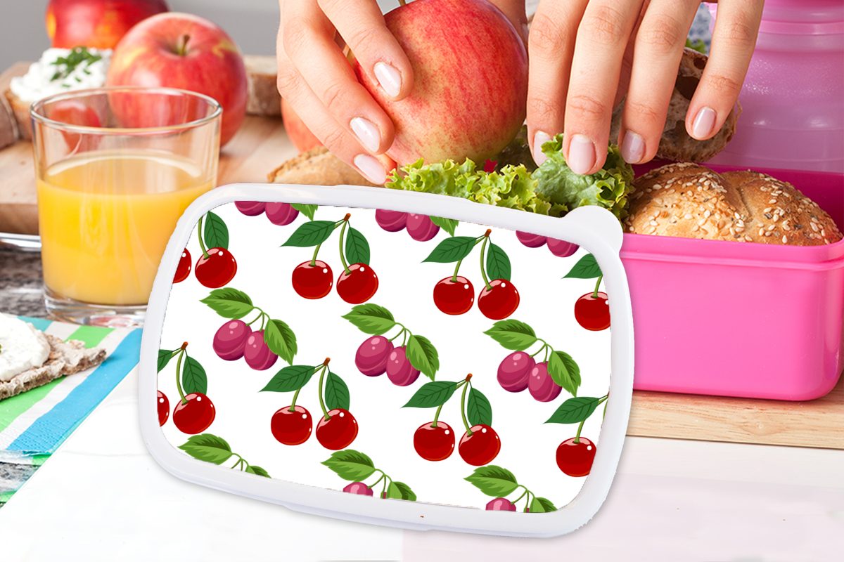 Obst, Kunststoff, - Brotdose Kinder, Kunststoff (2-tlg), Lunchbox Brotbox für Mädchen, Erwachsene, rosa - Kirschen MuchoWow Muster Snackbox,