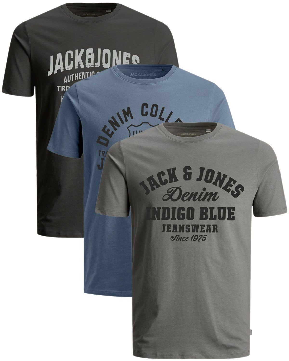 Jack & Jones Plus Print-Shirt (Spar-Set, 3er-Pack) Big Size Shirt, Übergröße aus Baumwolle 3er Pack Mix 6
