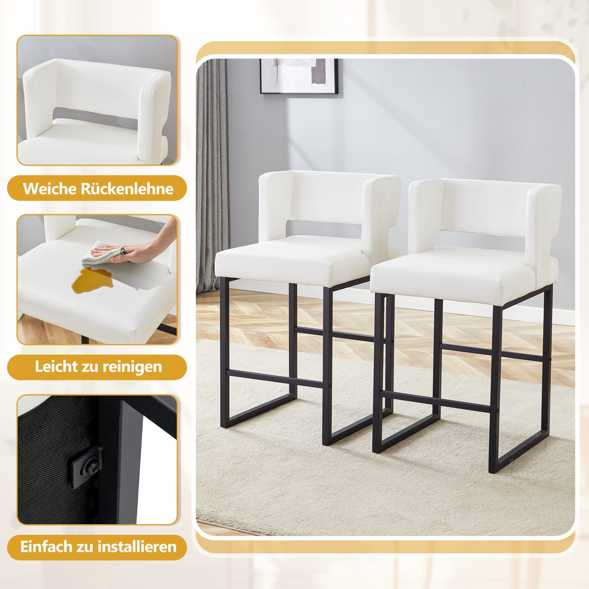 i@home Bistrostuhl 2-Pack-Barstühle im nordischen Stil mit modernem quadratischem Design (2er-Set), Leicht zu reinigen