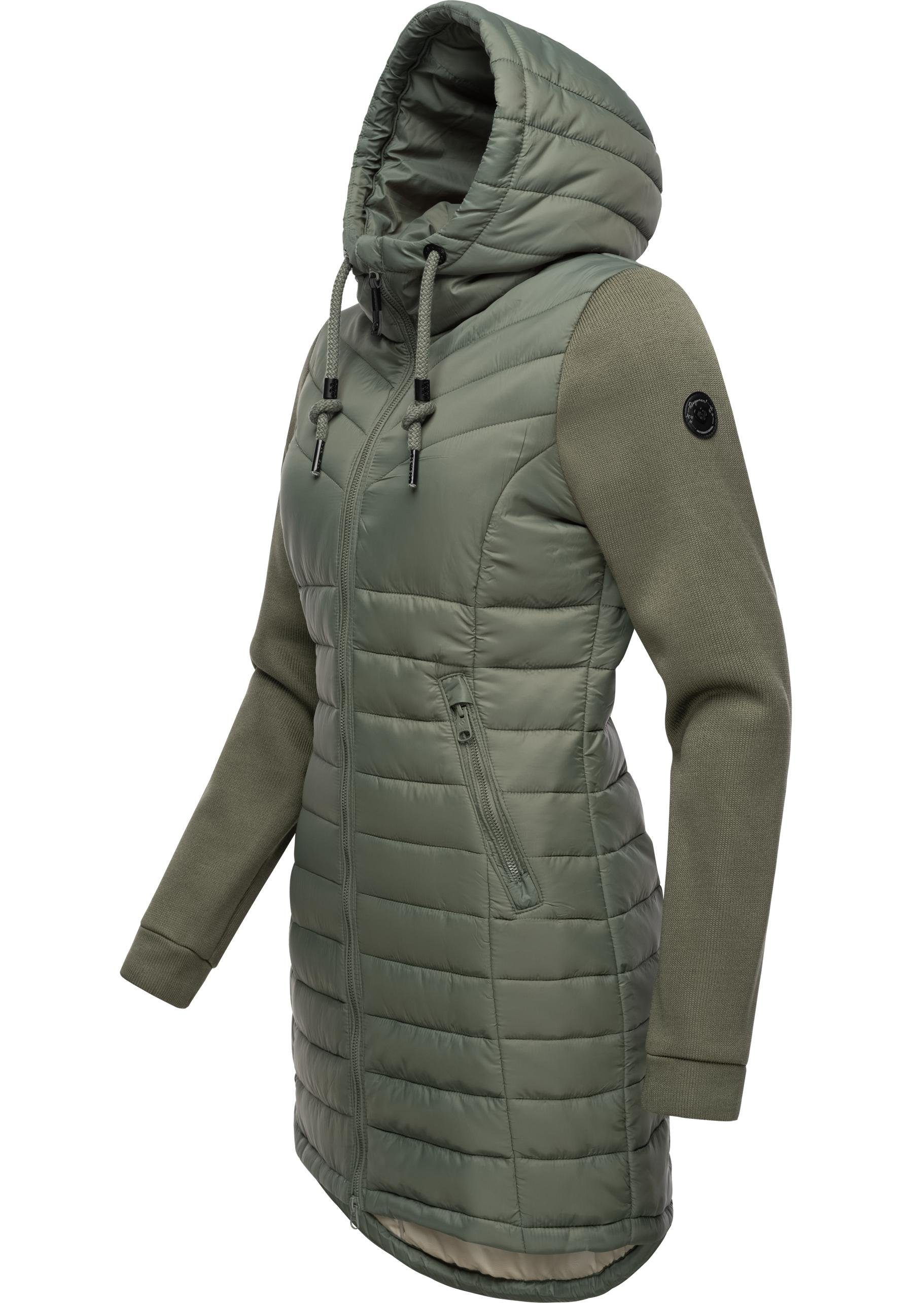 Ragwear Langjacke Sandrra Long Steppjacke aus modernem Materialmix mit Kapuze