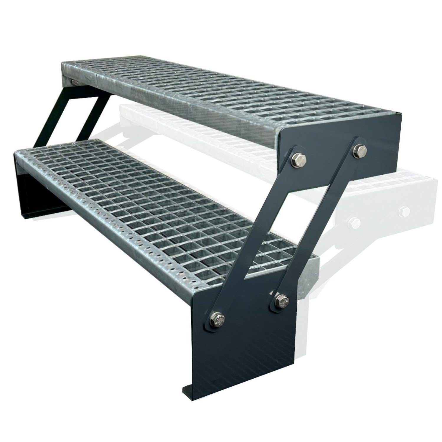 Kaminbau Mierzwa Außentreppe Premium Treppe Anthrazit Höhe Verstellbar, für Geschosshöhen bis 43.00 cm, (Höhe Verstellbar 30-43 cm), Gartentreppe Stahltreppe Wetterfest Rostfrei Feuer-Verzinkt Rutschfest