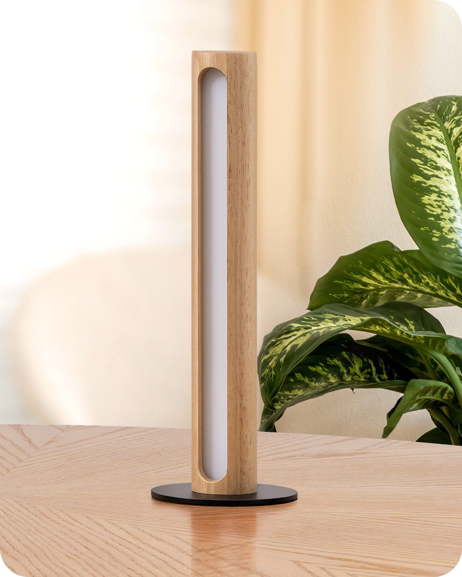 EDISHINE LED Nachttischlampe Säulenlampe aus Holz, LED fest integriert, 3000K-4500K-6000K, Touch Dimmbar, Höhe 27cm