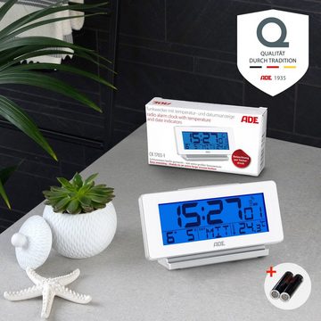 ADE Funktischuhr Digitaler Wecker mit Beleuchtung, ohne Ticken mit Wochentag- und Temperaturanzeige und Weckfunktion, leicht ablesbar