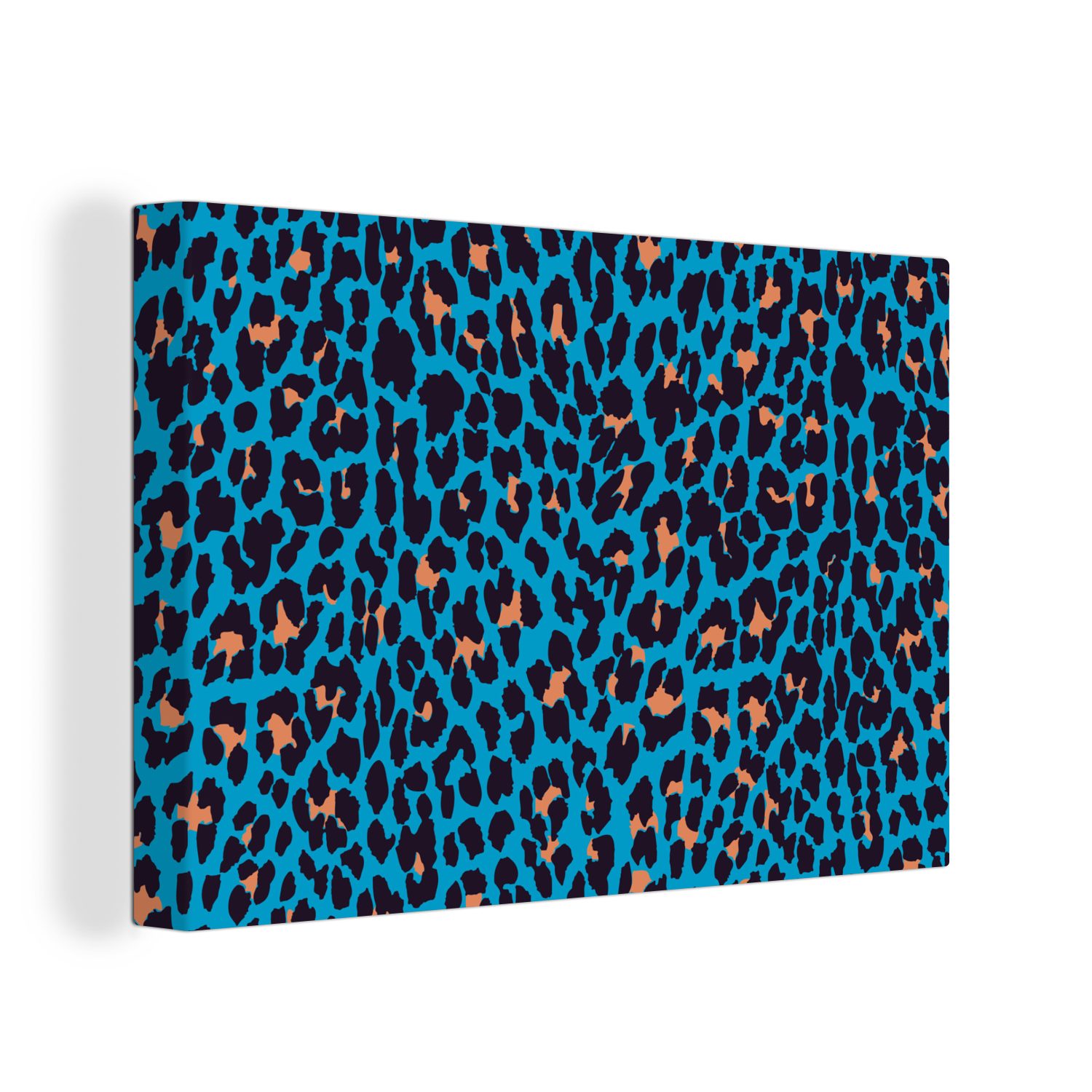 OneMillionCanvasses® Leinwandbild Leopardenmuster - Design - Blau, (1 St), Wandbild Leinwandbilder, Aufhängefertig, Wanddeko, 30x20 cm