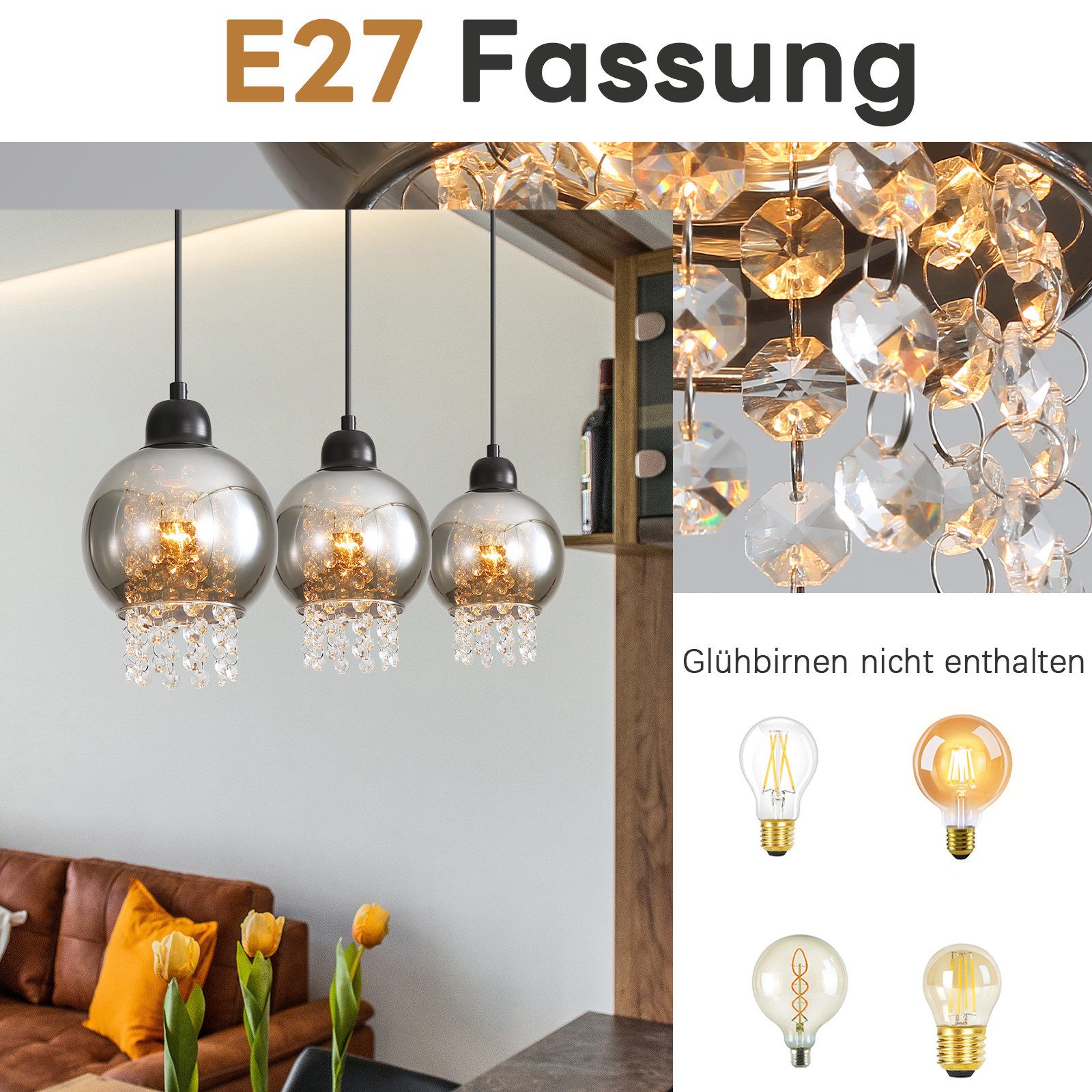 Nettlife Pendelleuchte Esstisch Schwarz Kristall Glas günstig online kaufen