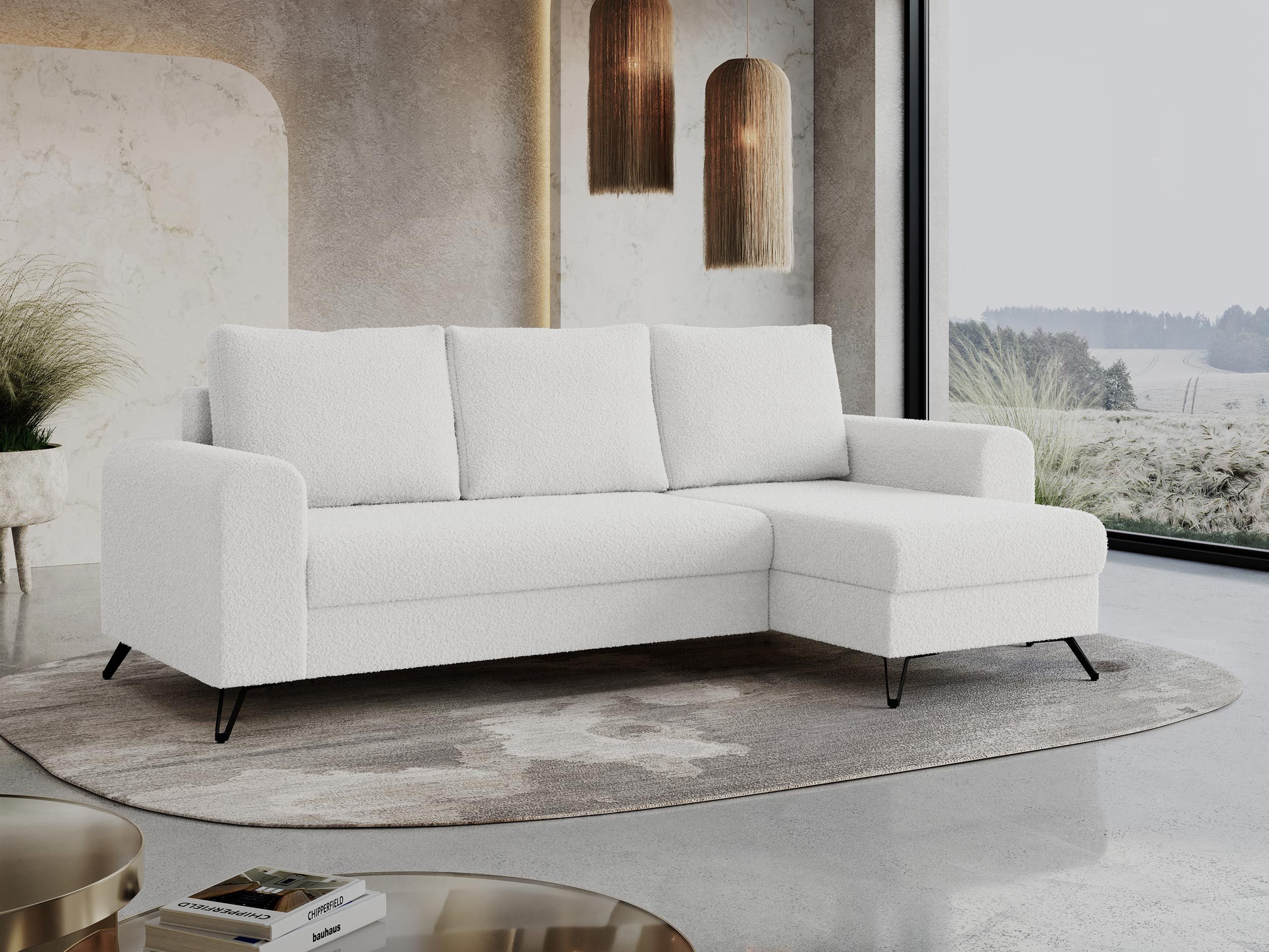 MKS MÖBEL Ecksofa HUGO, Set, Couch, Schlaffunktion, Lose Kissen, Bettkasten, T30-Schaum, mit Bettfunktion, mit Bonellfedern, Ecksofa L-form