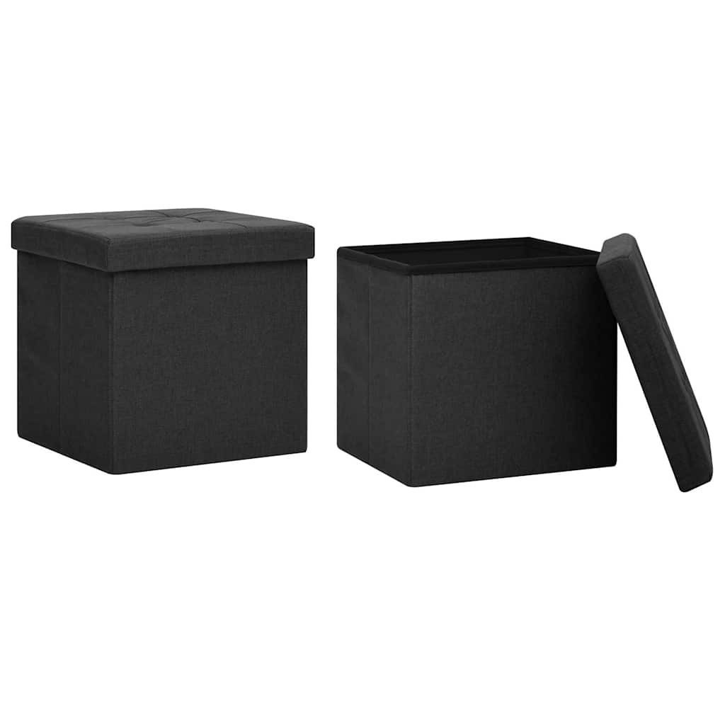 vidaXL Hocker Hocker mit Stauraum 2 Stk. Schwarz Leinenoptik (2 St)
