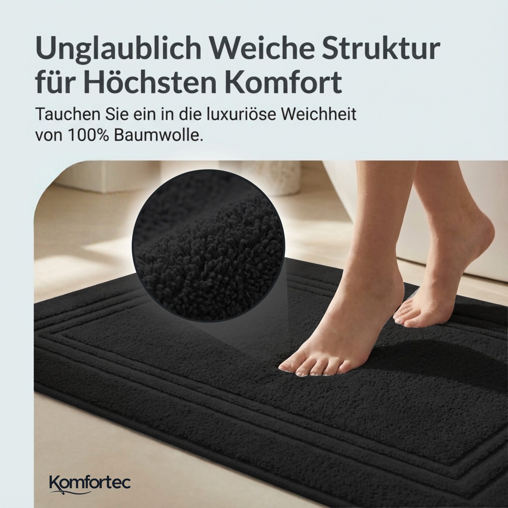 Komfortec Badematte Badvorleger aus 100% Baumwolle, 50x70 cm Duschvorleger, Waschbar Duschmatte, Frottee, Rechteckig, 600 g/m², 2er Set, Saugfähig & Schnelltroc – Bild 2 von 5