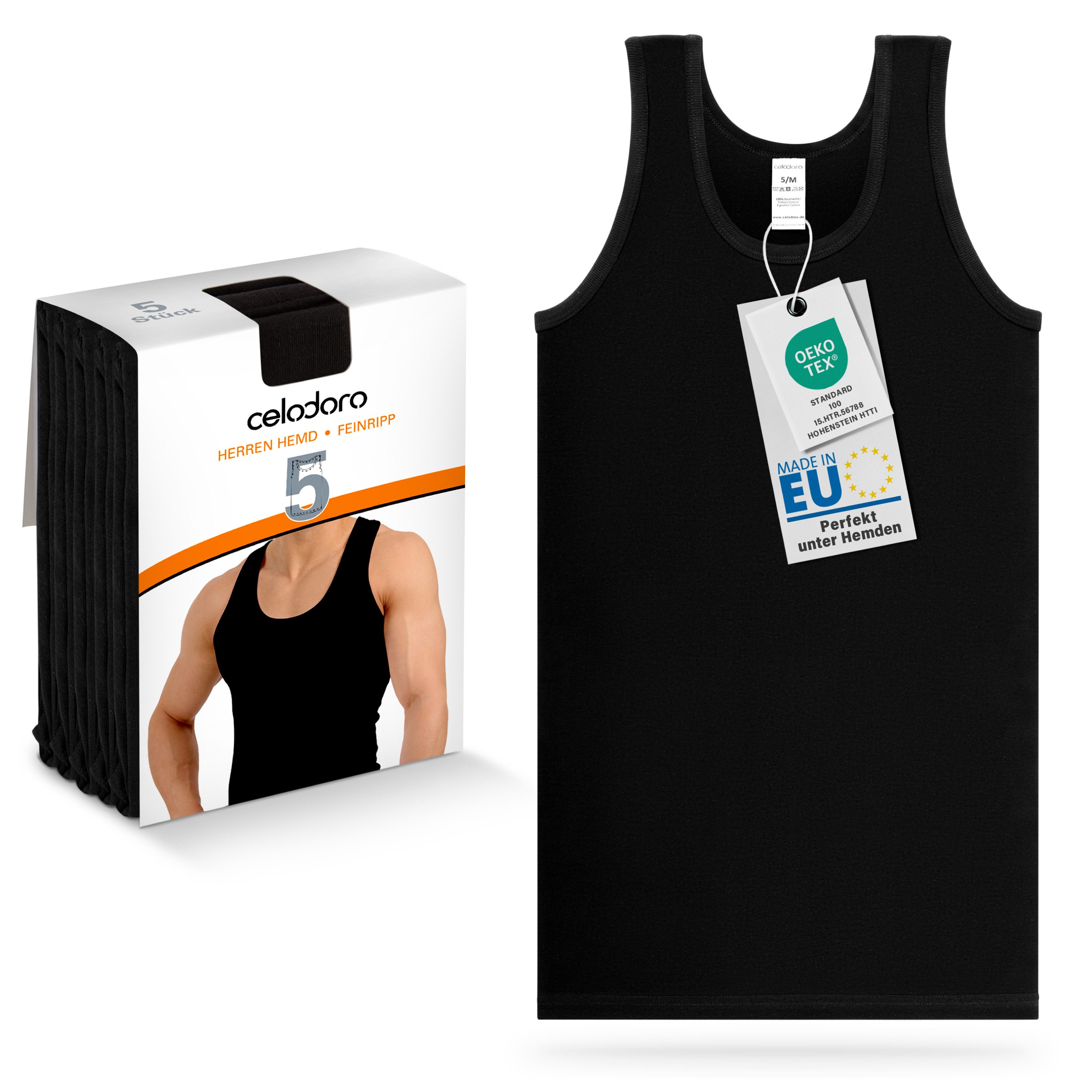 celodoro Unterhemd Herren 5er Pack - Feinripp Tank-Top aus 100% Baumwolle - günstig online kaufen