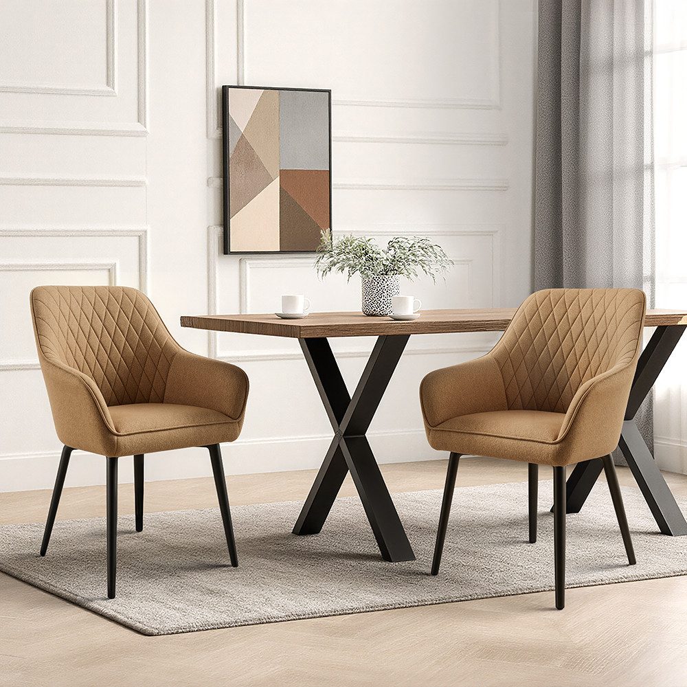 HOMAVO Esszimmerstuhl YZ8 mit Armlehnen in Stoff oder Kunstleder (2er-Set), mit Armlehnen, moderne Rautensteppung, weiche Polsterung