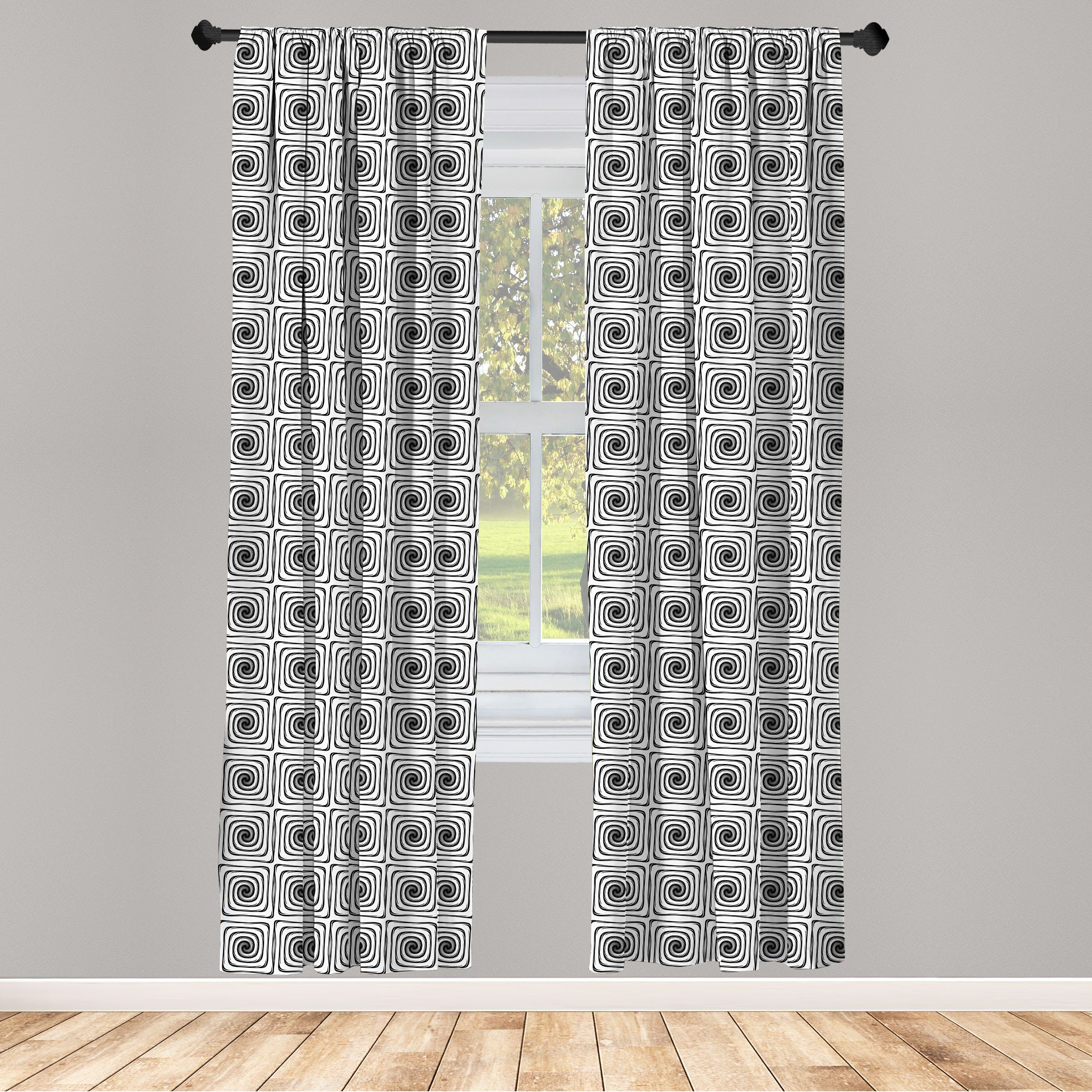 Gardine Vorhang für Wohnzimmer Schlafzimmer Dekor, Abakuhaus, Microfaser, Minimalistisch Einfache quadratische Spiralen