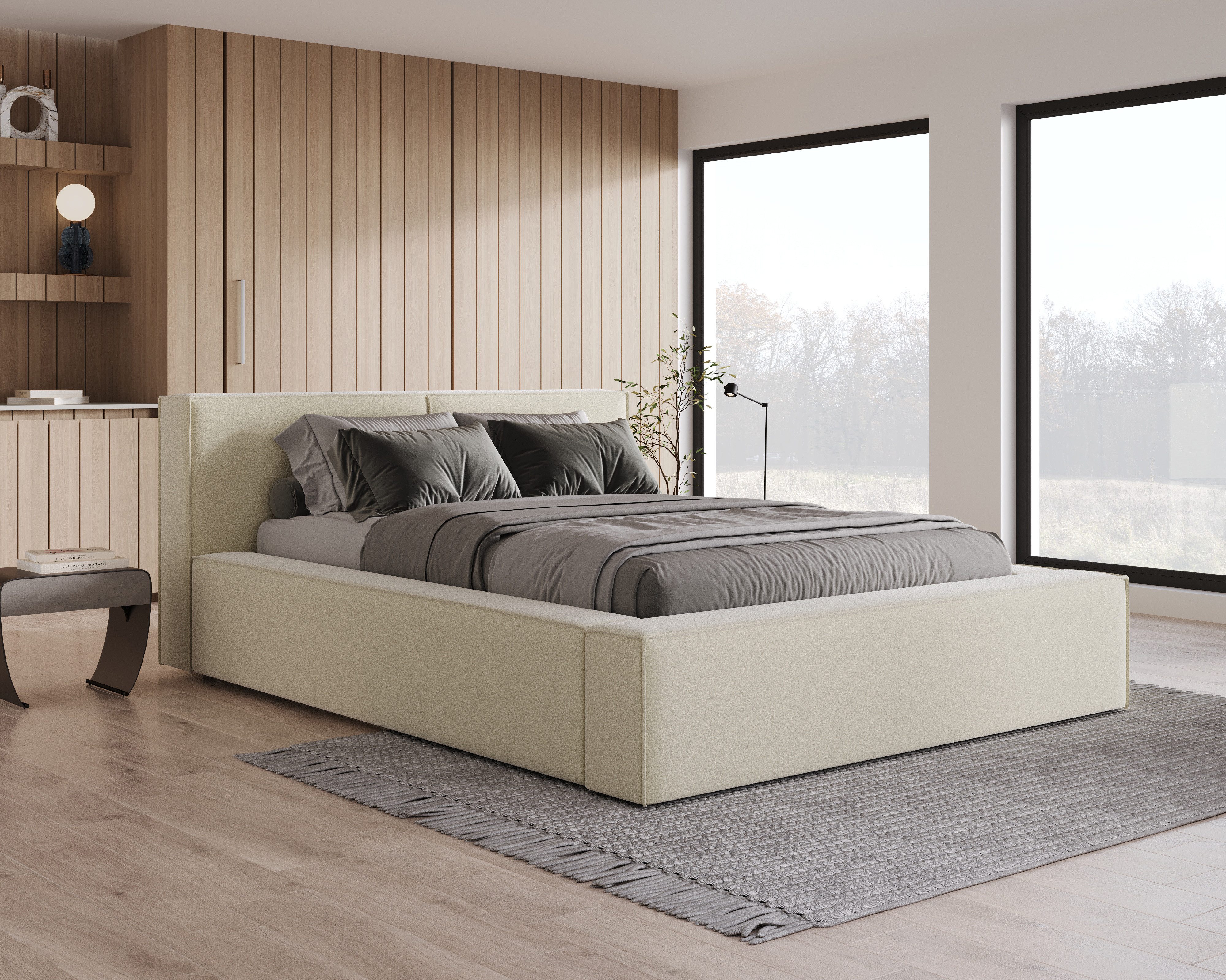 Chilly Möbel Polsterbett Bouclé Stoff mit Stauraum und Hubfunktion Holzrahmen (Boxbett ohne Matratze in vielen Farben, 140x200 160x200 180x200 200x200cm), gepolstertem Kopfteil Bettkasten modern