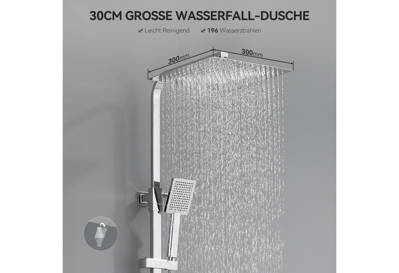 Thumbnail - Auralum Max Duschsystem mit thermostat Handbrause mit Duschsäule Chrom-Brausegarnituren, Höhe 124.8 cm, 2 Strahlart(en),...