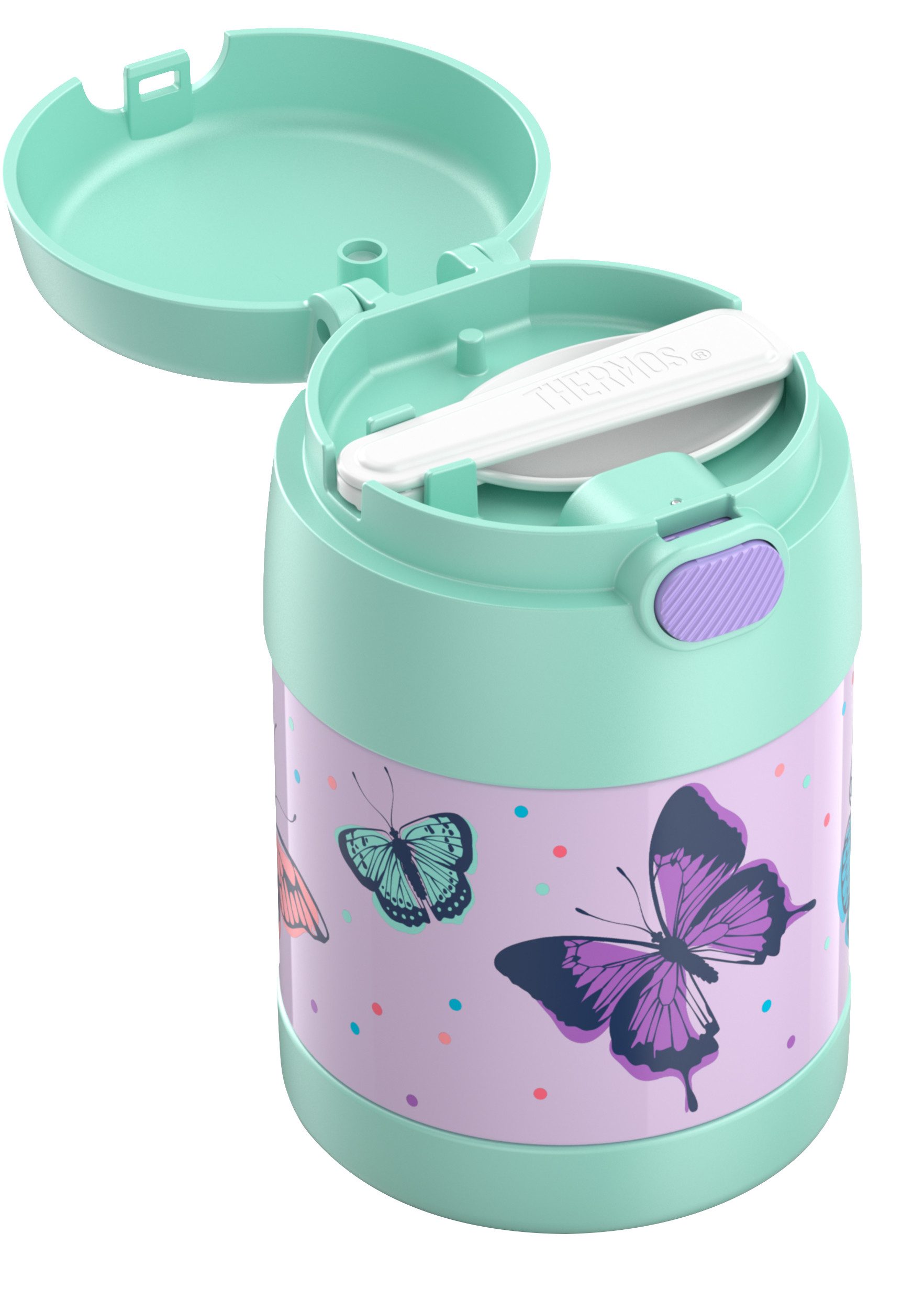 THERMOS Thermobehälter FUNTAINER FOOD JAR, Thermobehälter für Essen, spülmaschinenfest, Edelstahl, Kunststoff, Silikon, (1-tlg), 0,3l, 5h heiß & 7h kalt, dicht & auslaufsicher, mit klappbarem Löffel