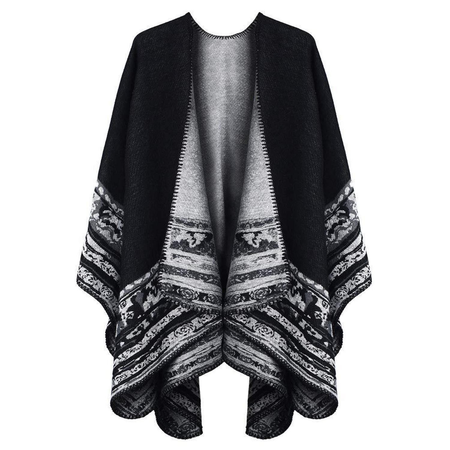 LuxusKollektion Wollschal Poncho Schal Wolle Wendbar Dick, (1-St)