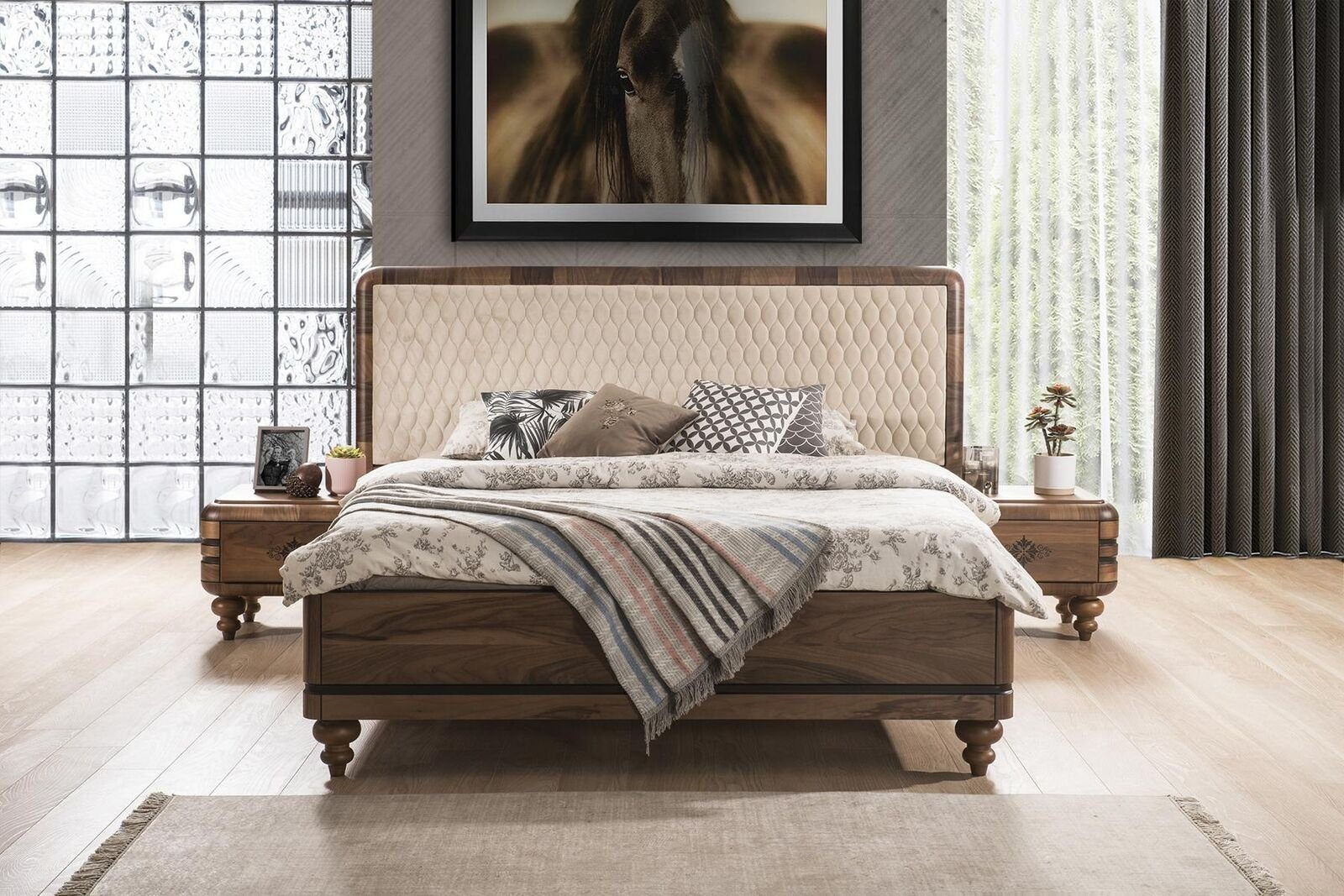 JVmoebel Schlafzimmer-Set Schlafzimmer Möbel Luxus Designer Bett 2x Nachttischer Doppelbett, (3-St., Bett, 2x Nachttische), Made in Europa