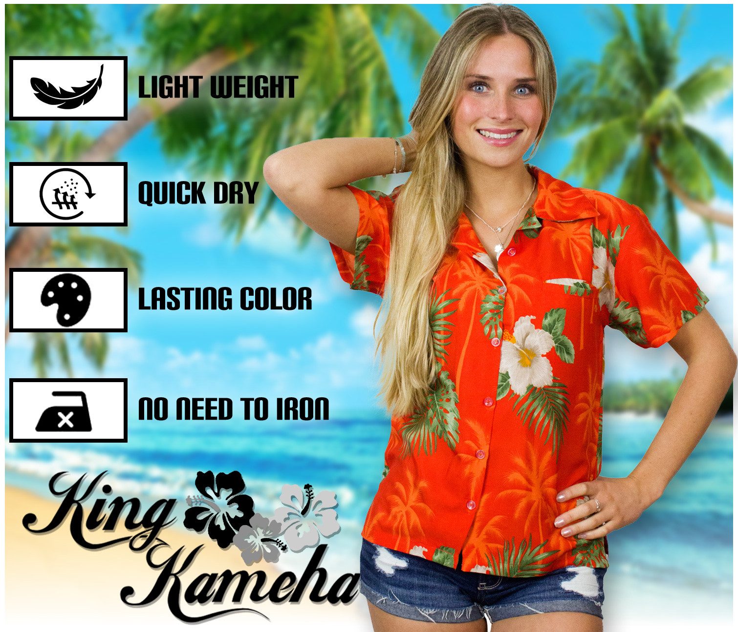 King Kameha Hawaiihemd Small Flower Funky Hawaiibluse Damen Kurzarm Front-Tasche Stylish – Bild 5 von 5