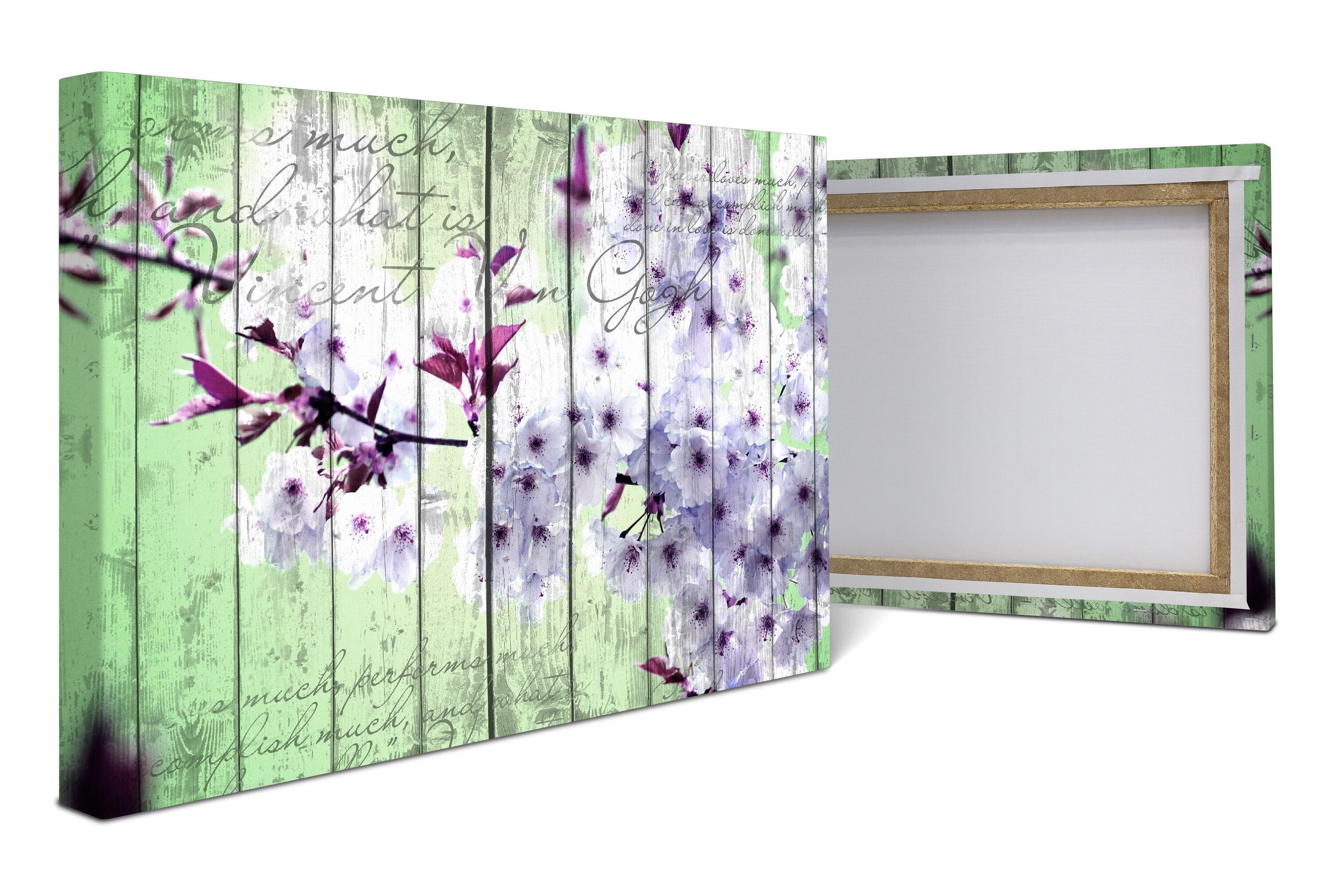 wandmotiv24 Leinwandbild Holz Blüten Zweig, Abstrakt (1 St), Wandbild, Wanddeko, Leinwandbilder in versch. Größen