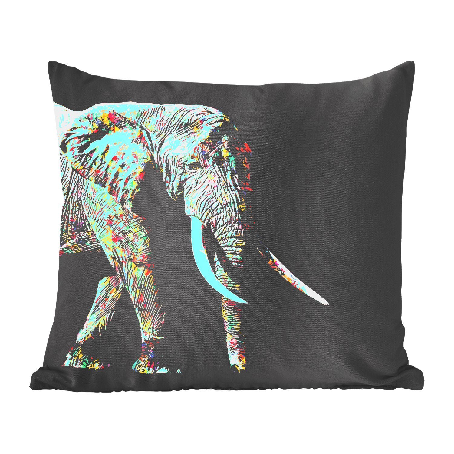 Trends MuchoWow Dekokissen Elefant - - Deko, Zierkissen für Farben, Schlafzimmer, Wohzimmer, Sofakissen Füllung mit Tiere