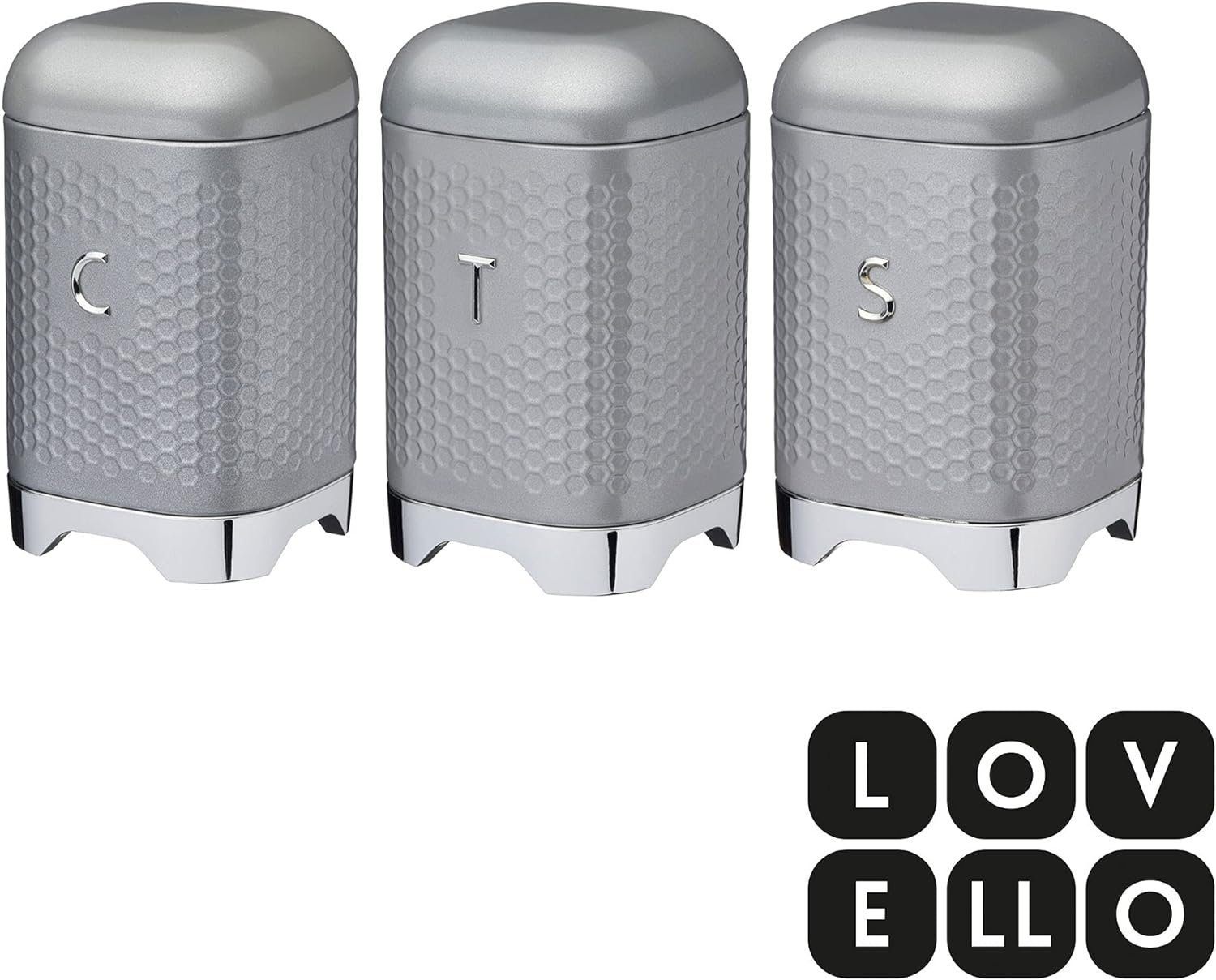 Kitchencraft Vorratsdose Vorratsdosen Vorratsbehälter 3'er-Set KitchenCraft Lovello grau, (Set bestehend aus 3 Dosen)