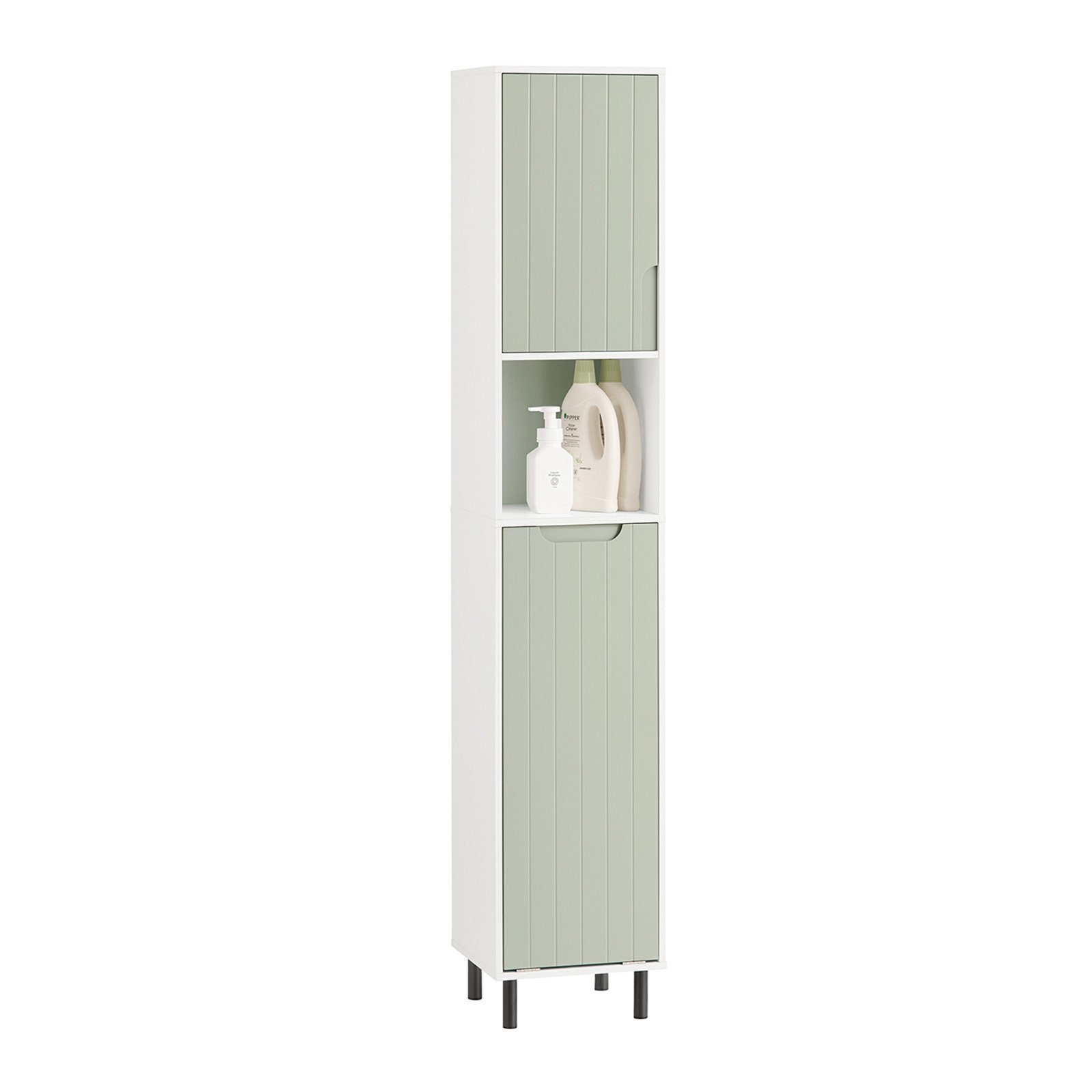 SoBuy Hochschrank mit Wäschesack Badezimmerschrank Wäscheschrank BZR137-GR günstig online kaufen