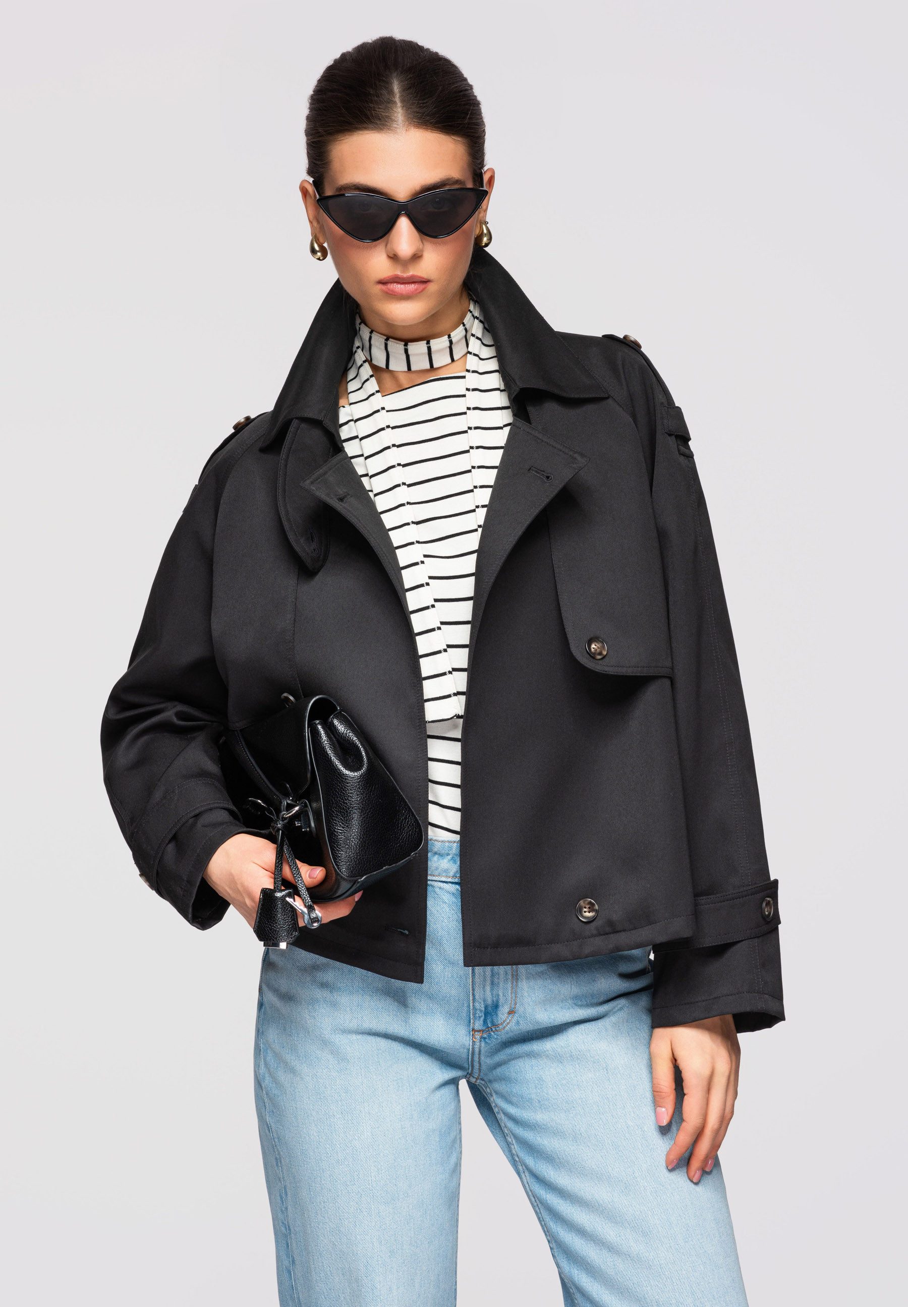 OMBRE Trenchcoat Kurze Damenjacke im modernen Trench-Stil