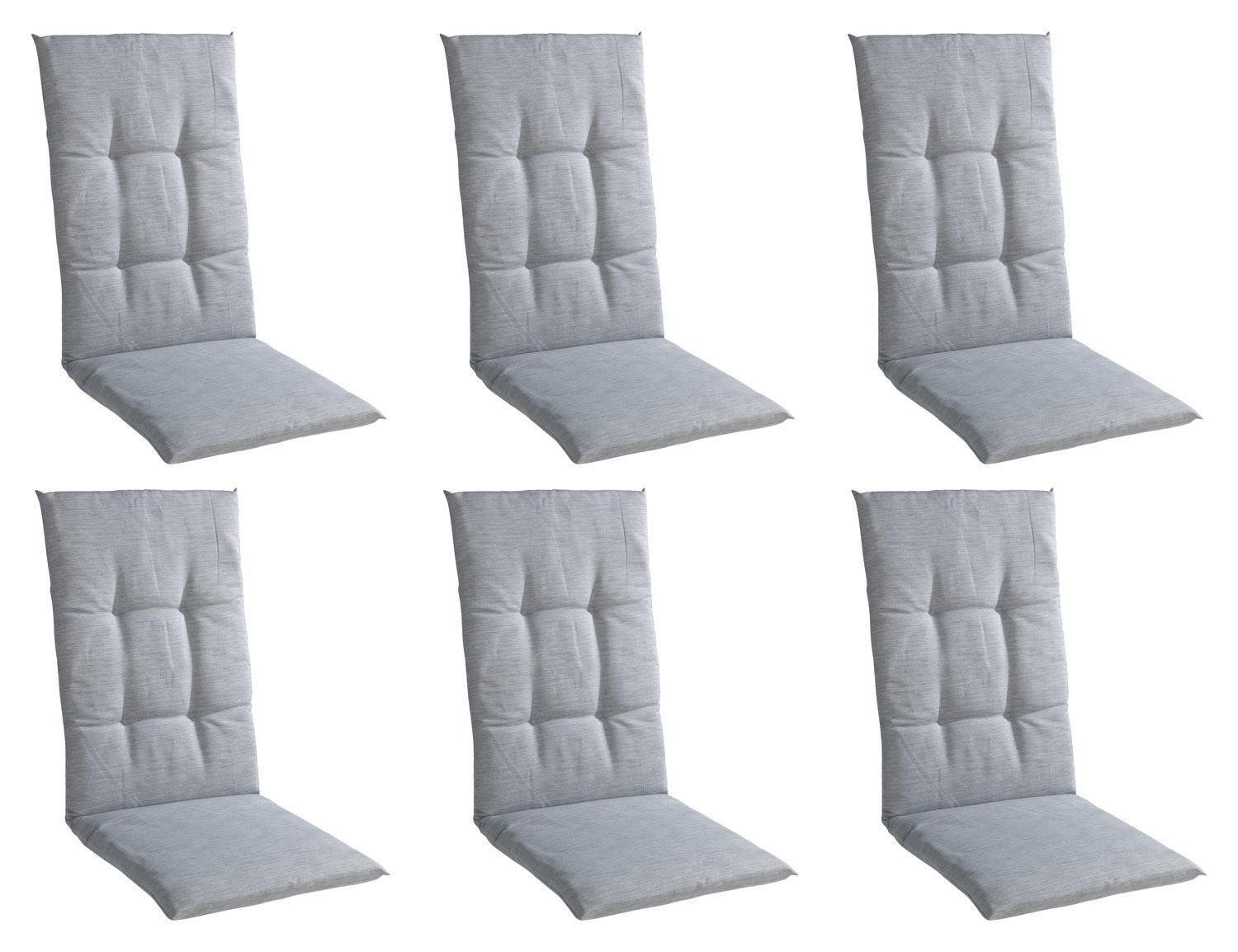 GO-DE Hochlehnerauflage STONGHA, 48 x 118 cm, Grau, Baumwolle, Polyester, (6 St), Gartenstuhlauflage für Hochlehner