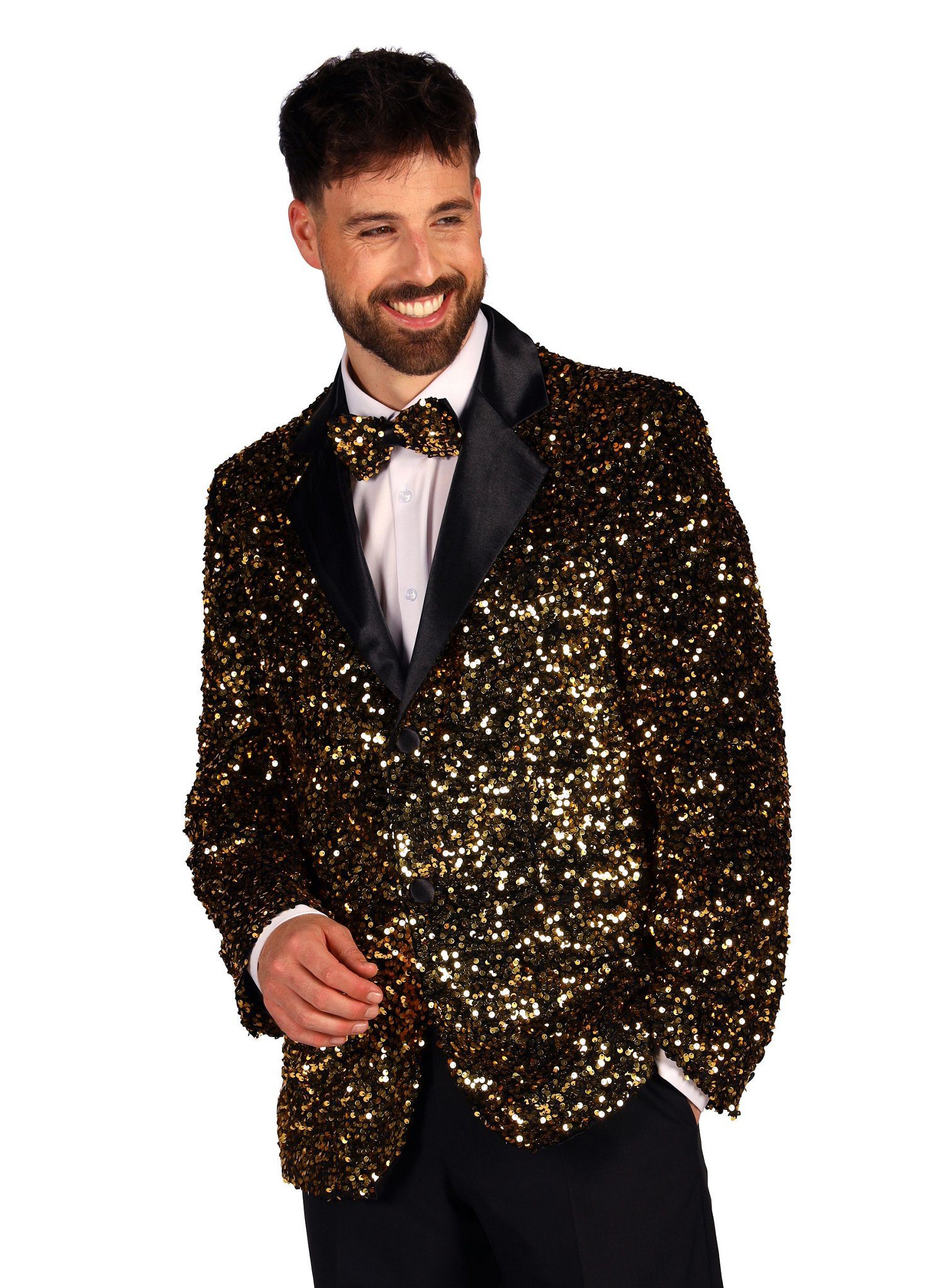 thetru Kostüm Glitzer Jackett gold, Sakko im klassischen Schnitt, aber knallbunt und glitzernd