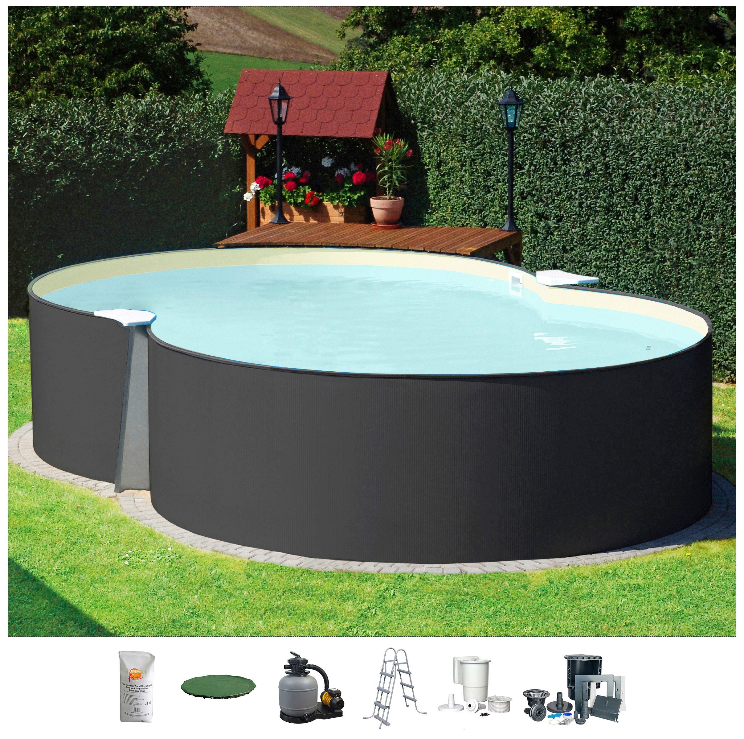 KONIFERA Achtformpool PALMA 1 (Komplett-Set, 6-tlg), in versch. Größen und mit sandfarbener Poolinnenfolie