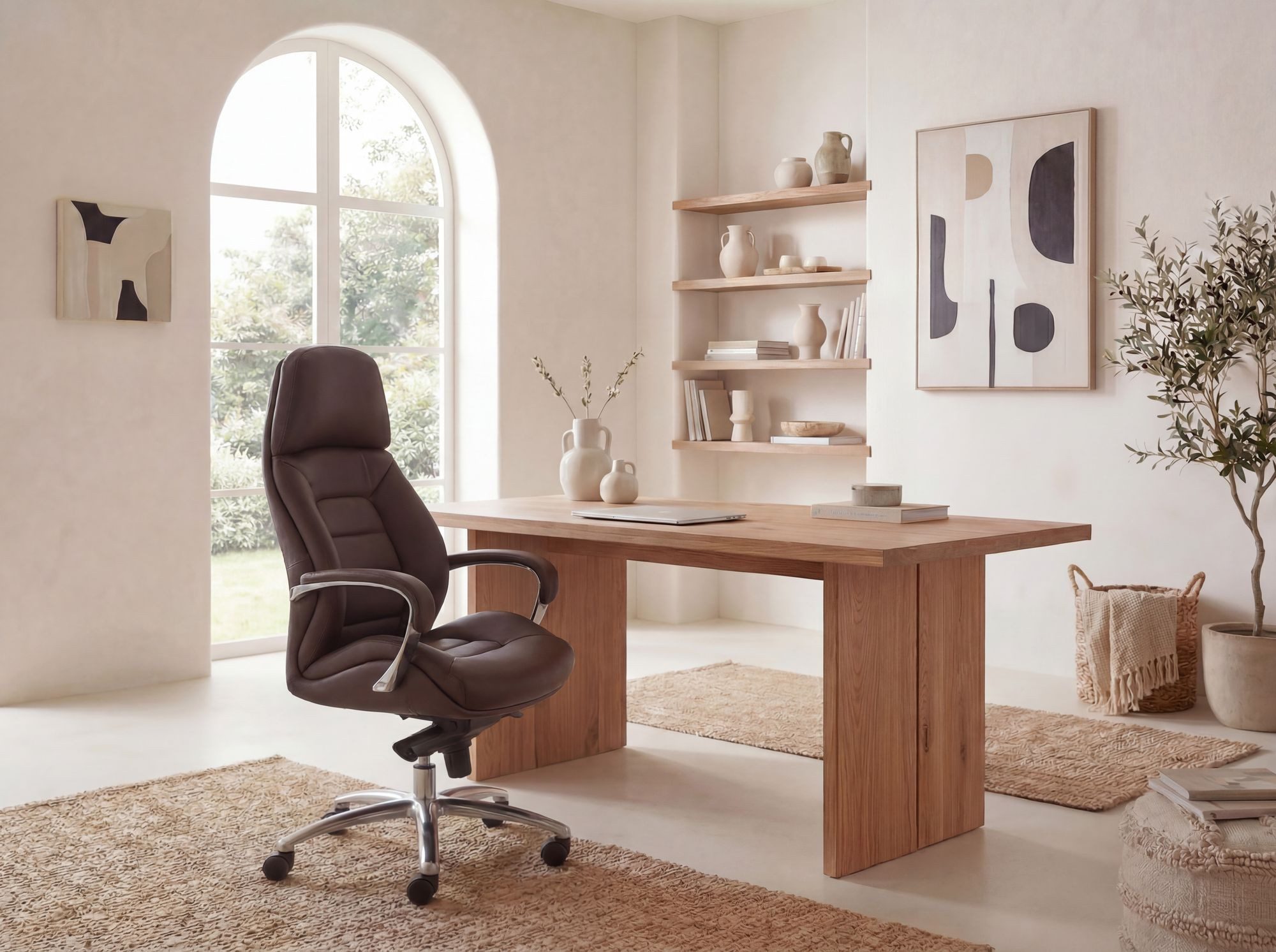FINEBUY Chefsessel Bürostuhl Echtleder Ergonomisch XXL Drehstuhl 120 kg Stuhl (Echtleder Braun, Schreibtischstuhl bis 120 kg), Bürostuhl höhenverstellbar, Drehstuhl Wippfunktion