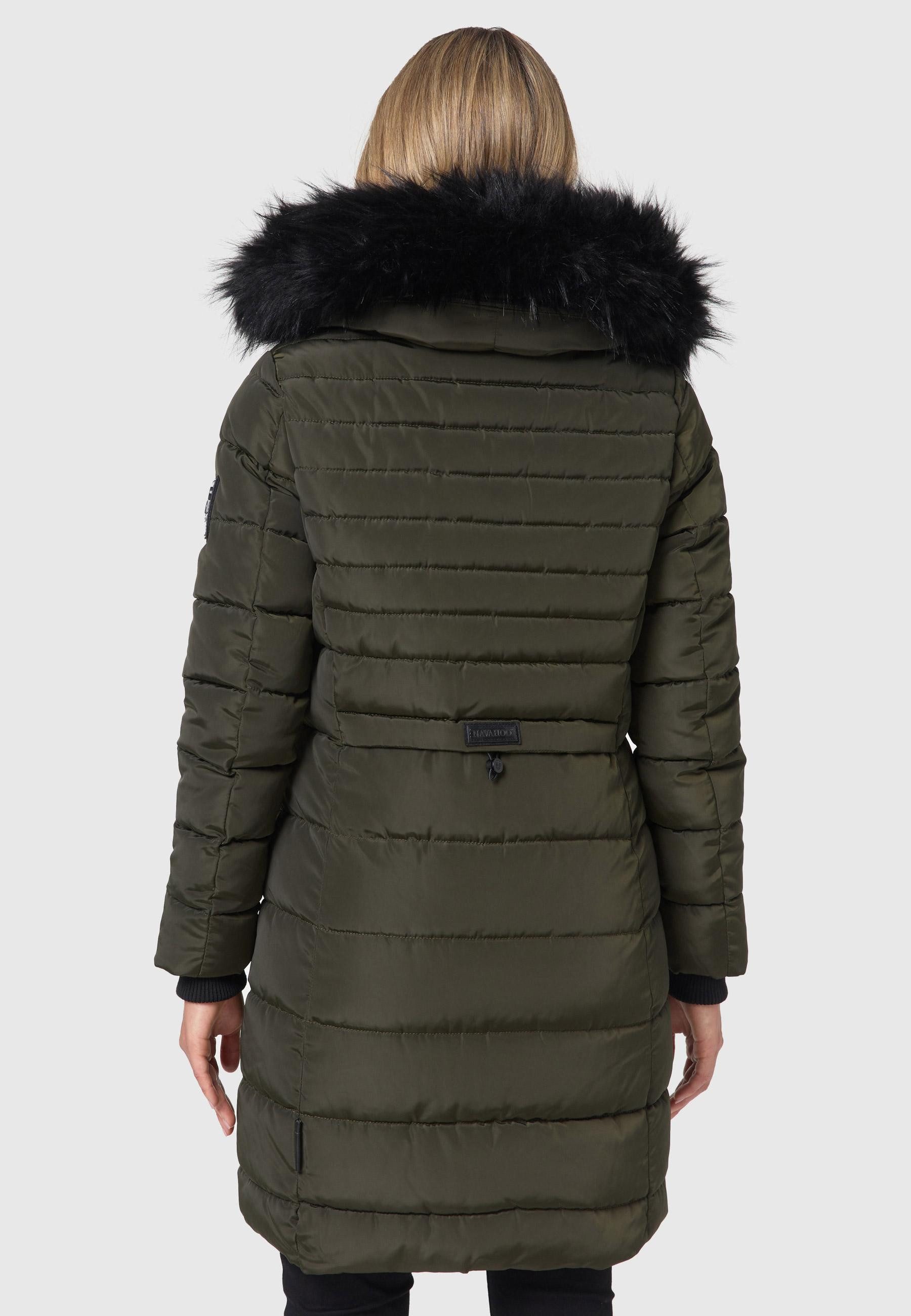 Navahoo Winterjacke Steppjacke lang mit Kapuze – Warm gefüttert Lange Winterjacke mit Teddyfutter und abnehmbarem Kunstfell – Bild 2 von 5