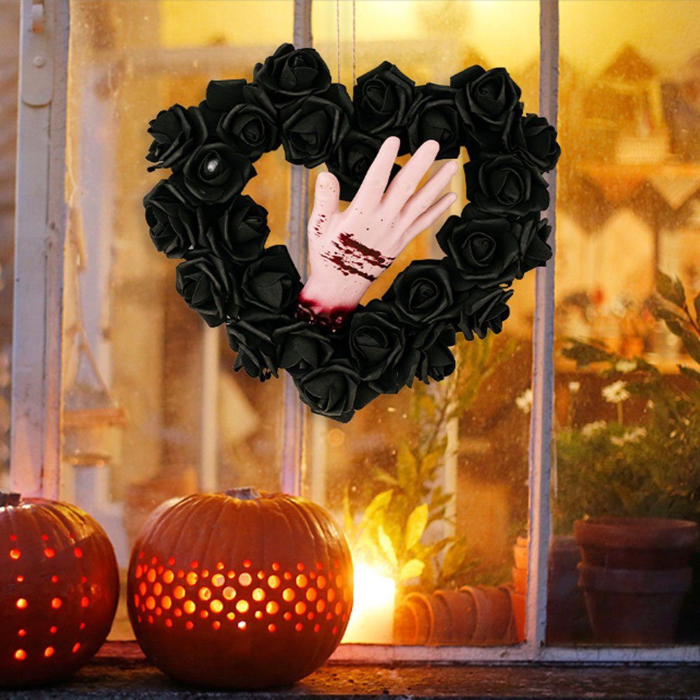 AUzzO~ Girlande Kunstkranz Halloween-Kranz beängstigend-Dekorations, Türdekoration, Partyrequisiten für eine festliche Atmosphäre