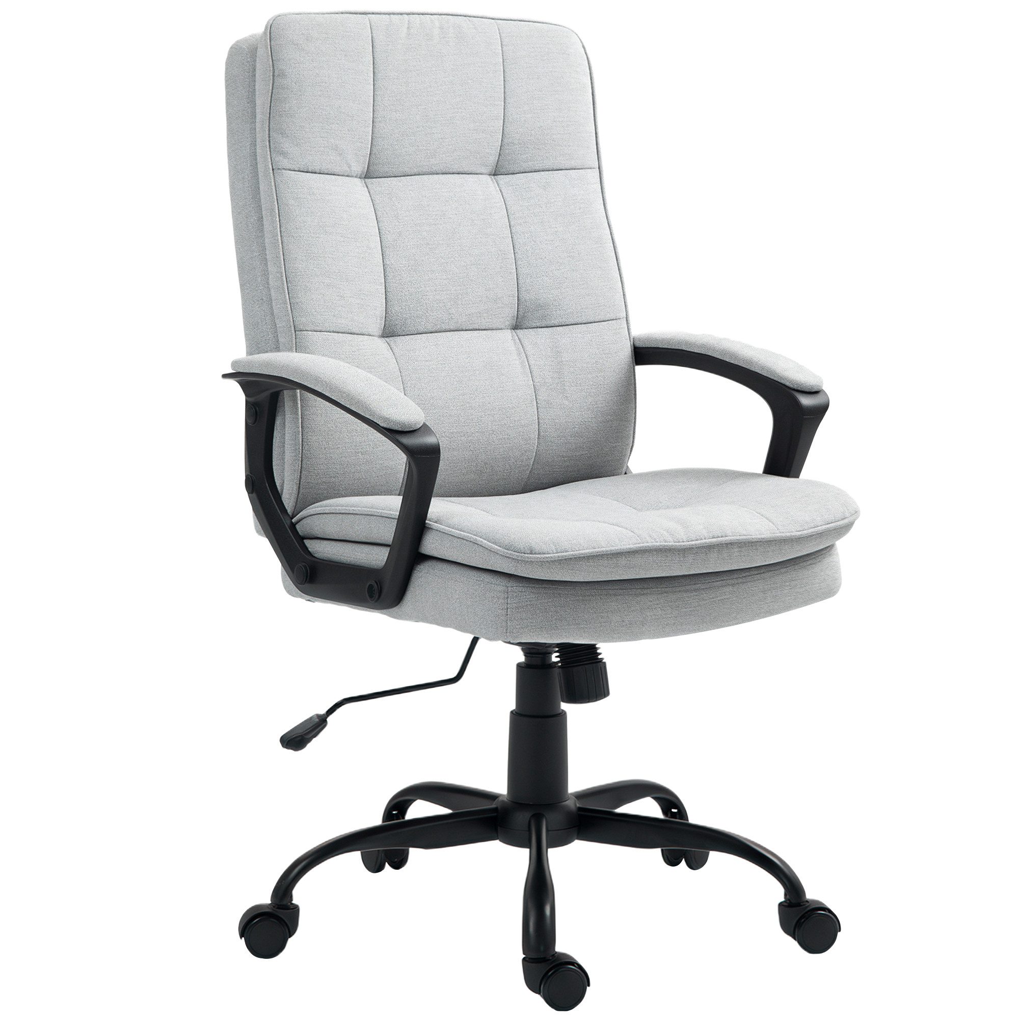 HOMCOM Bürostuhl Ergonomischer Stuhl Drehstuhl höhenverstellbar getuftert (Gepolstert Computerstuhl, 1 St), mit Armlehne, Leinenoptik, Grau – Bild 2 von 5
