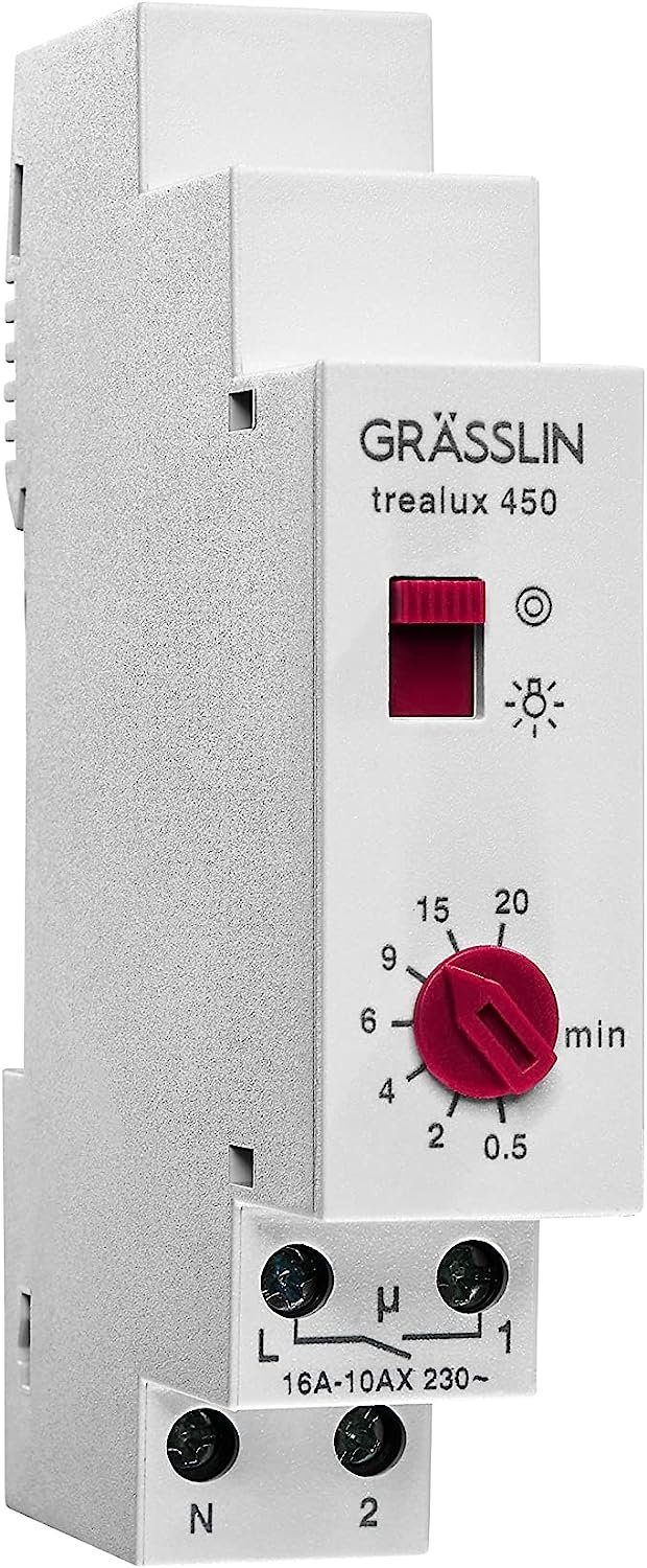 Grässlin Zeitschaltuhr trealux 450, Treppenlicht-Zeitschalter I für innen und außen I 230 V