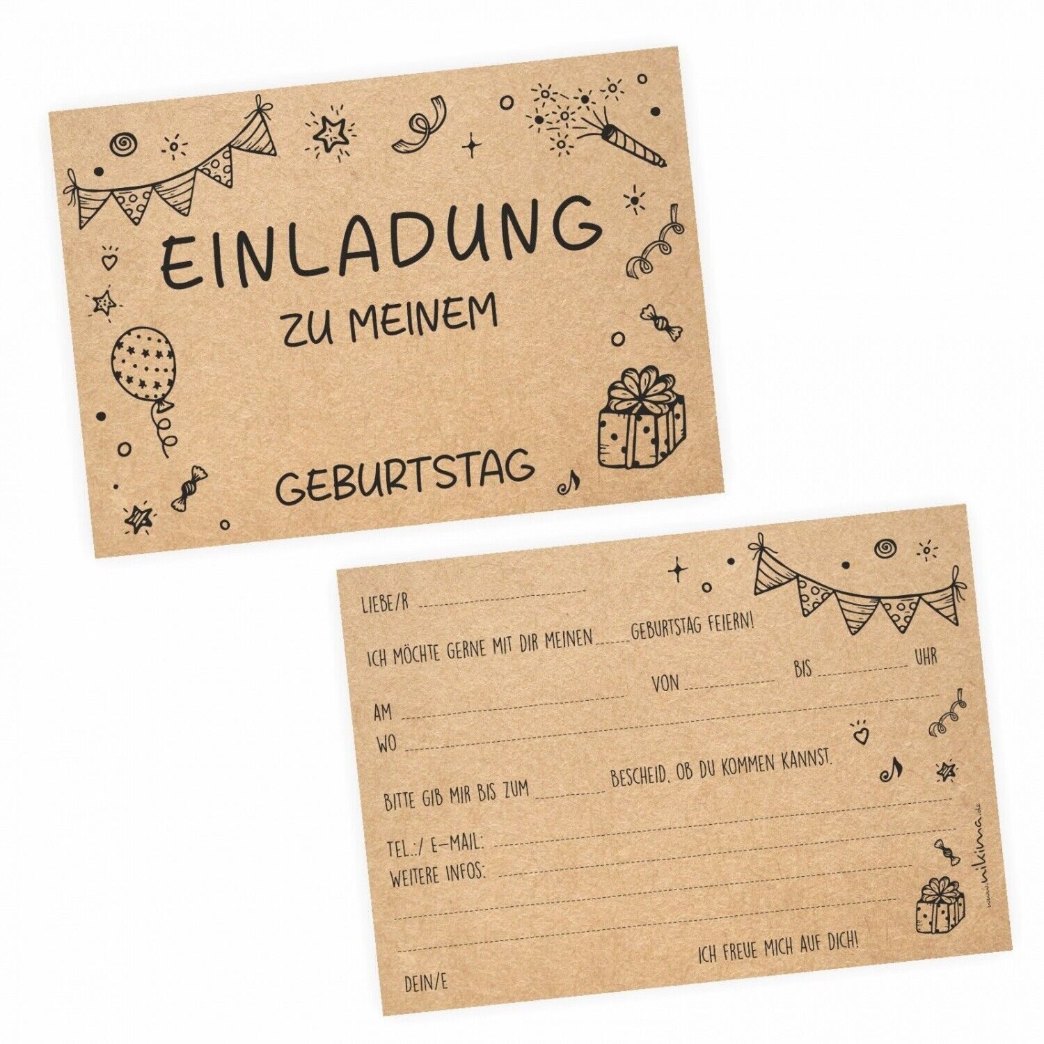 nikima Einladungskarten 10 Einladungskarten zum Kindergeburtstag Kraftpapier inkl. Umschlag