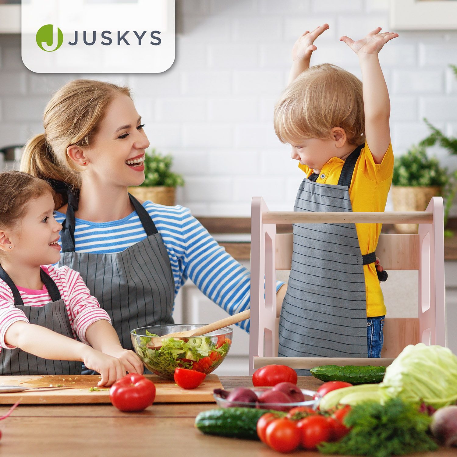 Juskys Stehhilfe Henny, Lernturm, 3-fach höhenverstallbar, mit seitlichem Umkippschutz