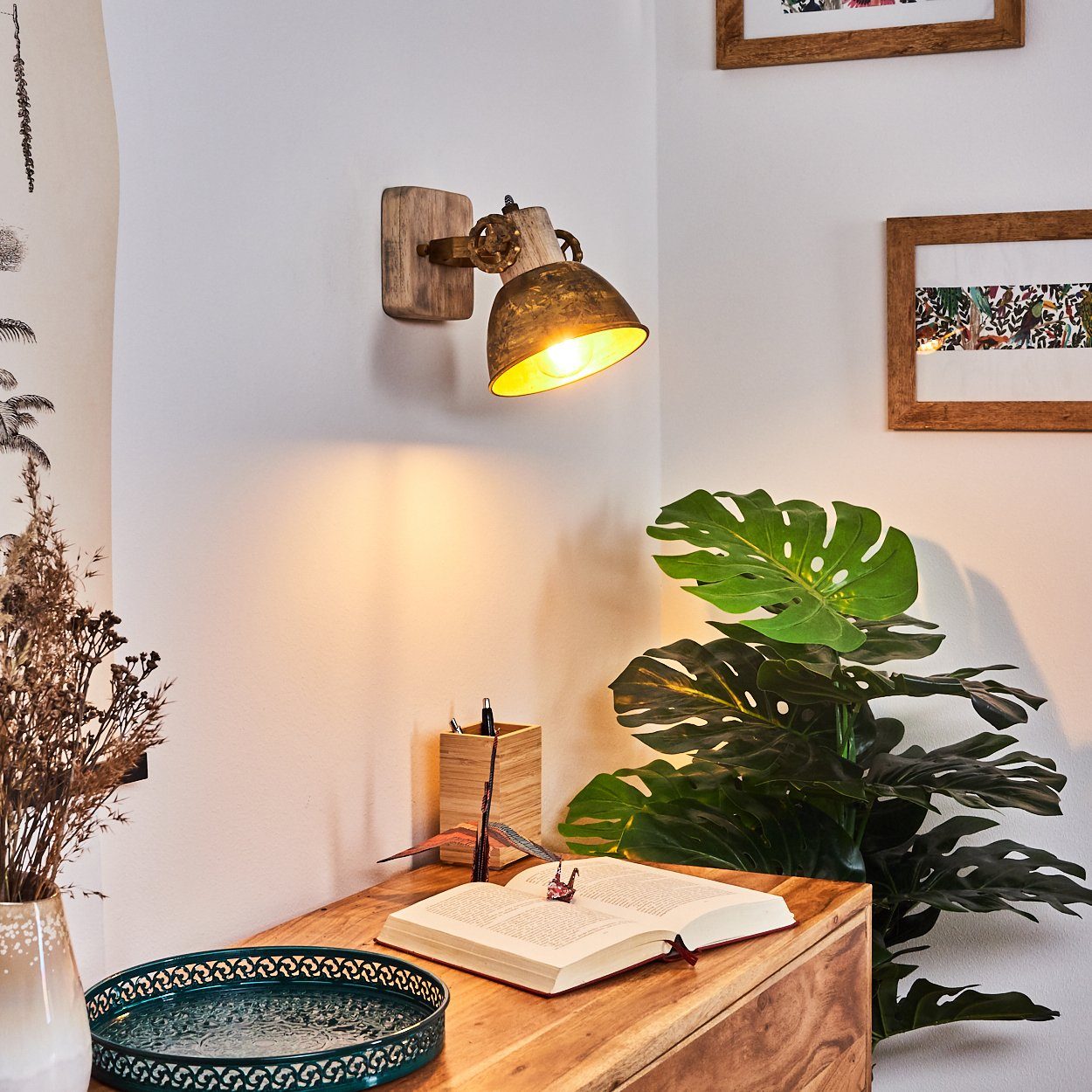hofstein Wandleuchte »Cotes« 1-flammige Zimmerlampe aus Holz und Metall in günstig online kaufen
