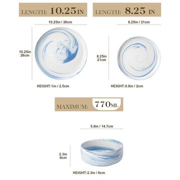 MALACASA Kombiservice (18-tlg), 6 Personen, Keramik, Marmor-Muster