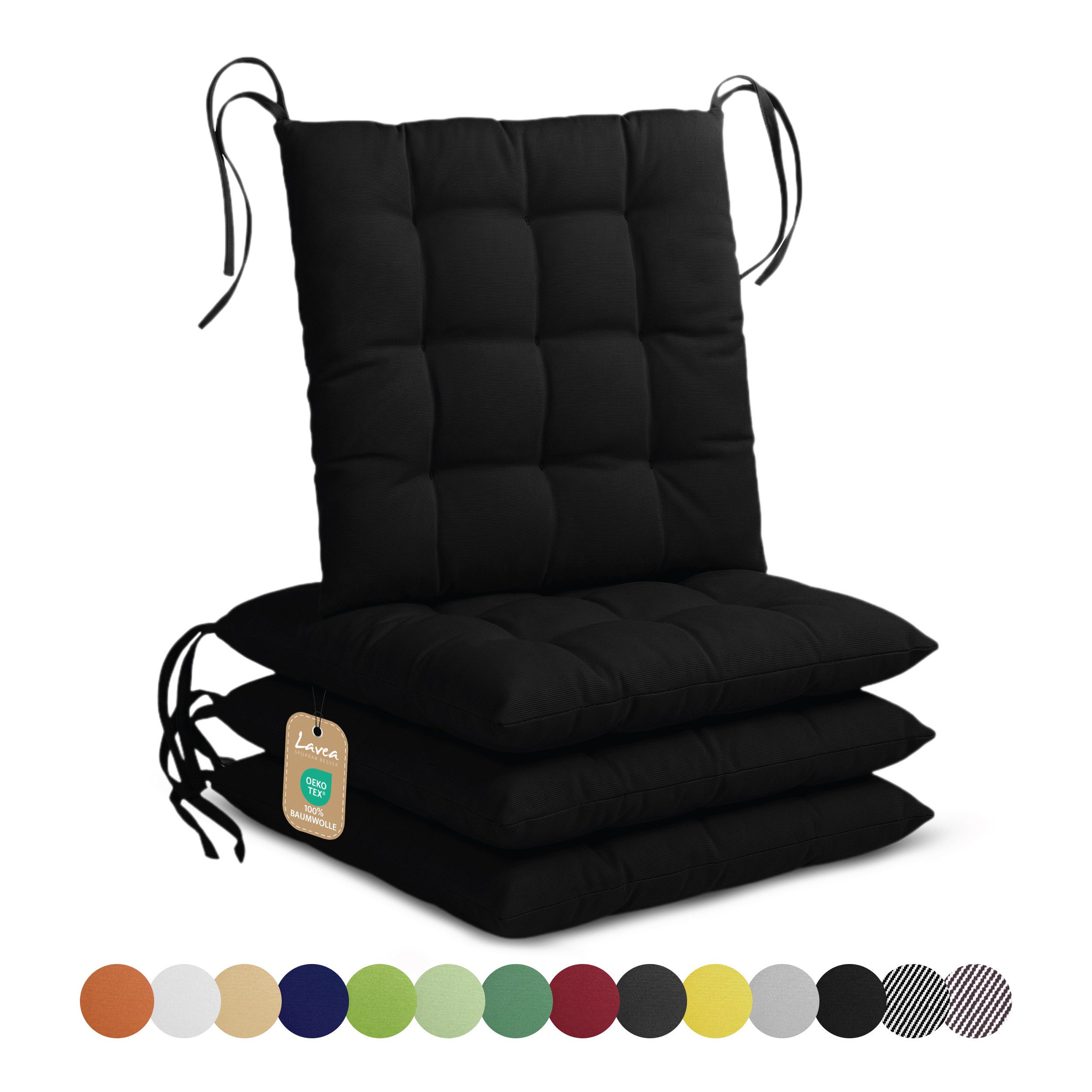 Lavea Stuhlkissen Lavea® Sitzkissen & Stuhlkissen 40x40 cm – 4er/8er Set, 40x40x3 cm, mit Stoffbändern, Indoor & Outdoor, für Garten & Balkon