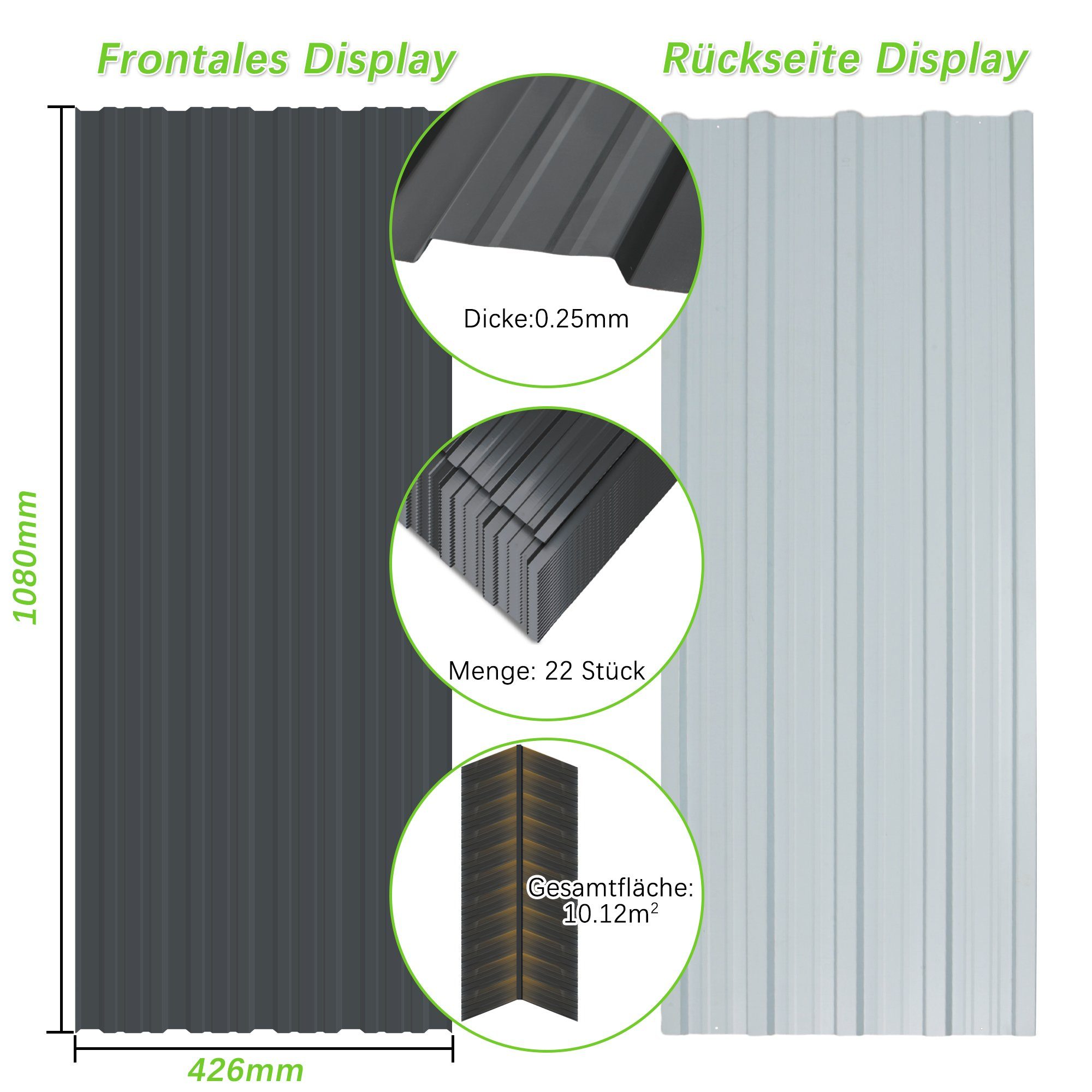 Thanaddo Trapezblech 22er Set Profilblech Trapezblech mit Schraube 10.12m²