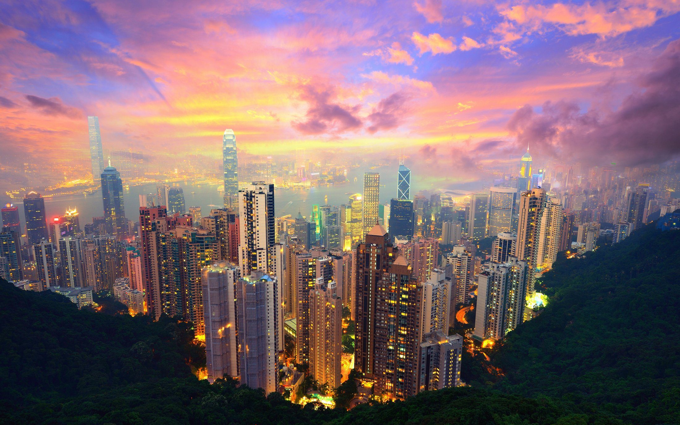 Papermoon Fototapete HONG KONG-VICTORIA PEAK STADT INSEL SKYLINE MEER NACHT | Fototapeten