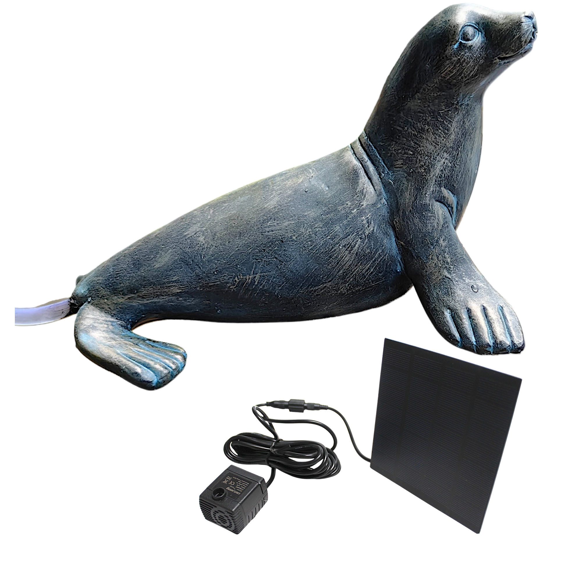 Arnusa Wasserspeier Seehund Gartendeko in Kupferoptik Solarbrunnen, solarbetrieben Teichfigur mit Solarpumpe & Wasserspiel