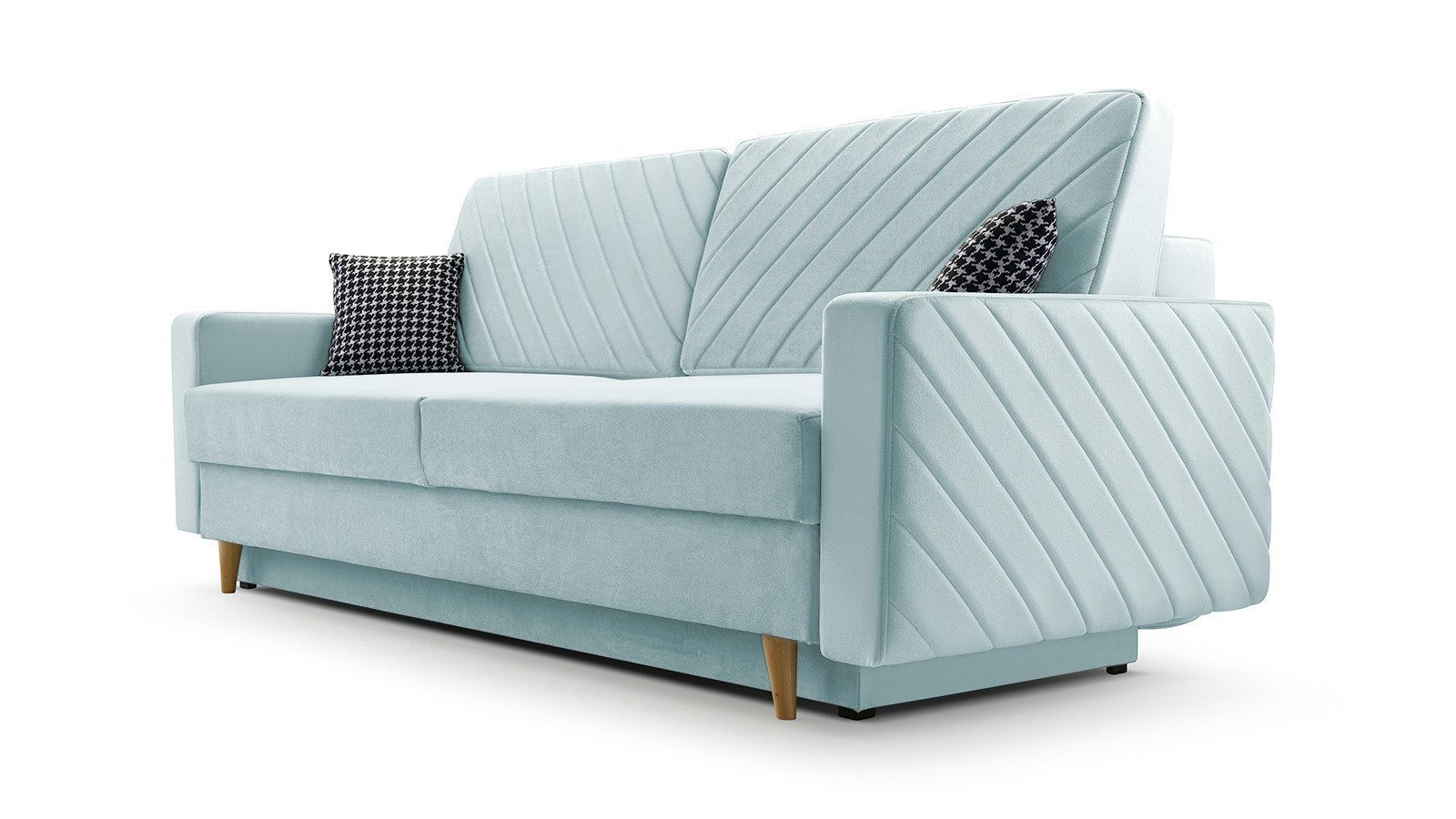 MOEBLO Schlafsofa CALIFORNIA, Sofa aus Samtstoff Couch für Wohnzimmer Sofagarnitur Polstersofa Wohnlandschaft Velours 230x96x97cm, mit Bettkasten und Schlaffunktion
