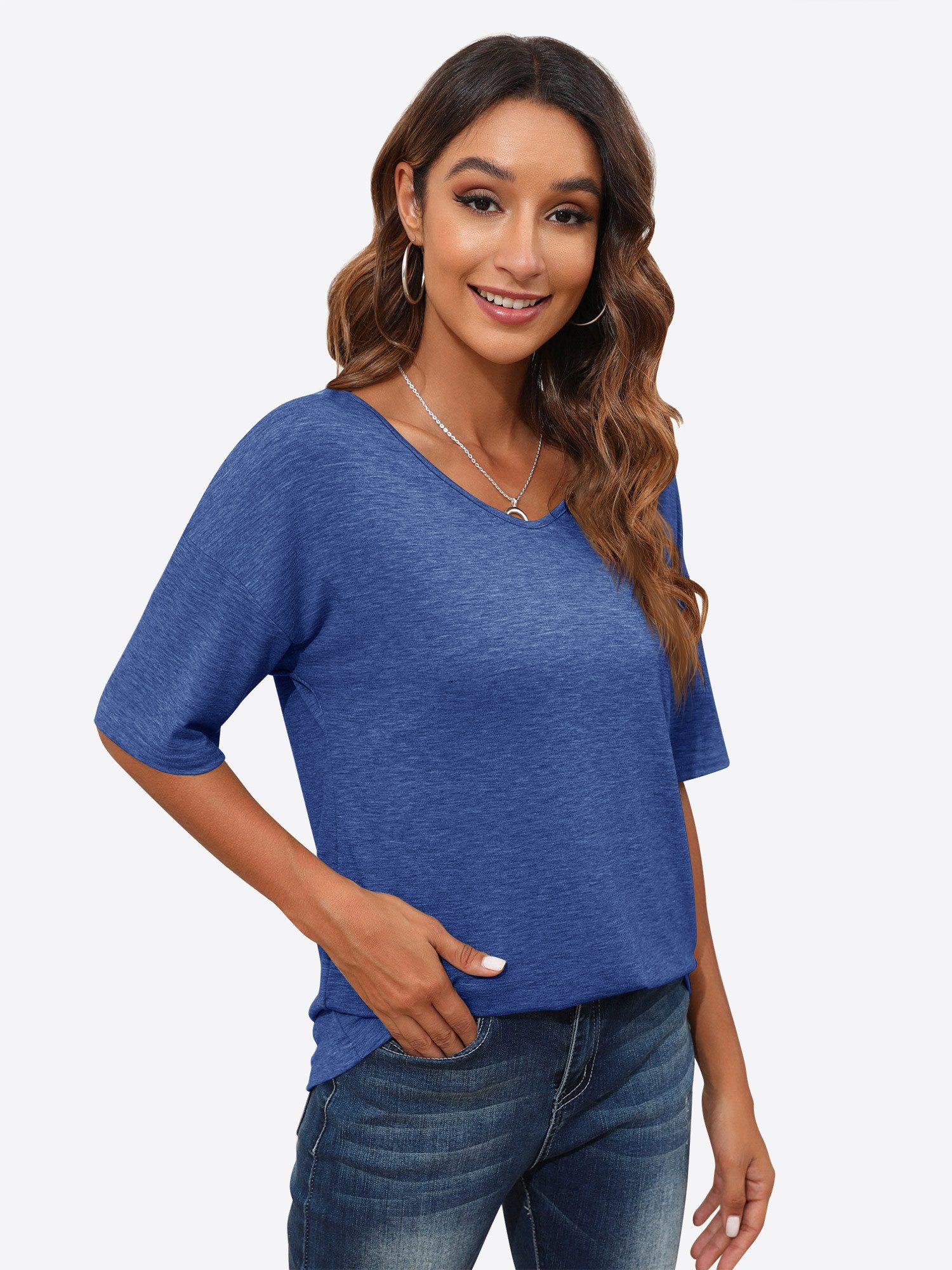 Imily Bela T-Shirt V-Ausschnitt Kurzarmshirt (Packung, 1-tlg., 1per-Pack) in Unifarbe – Bild 4 von 5