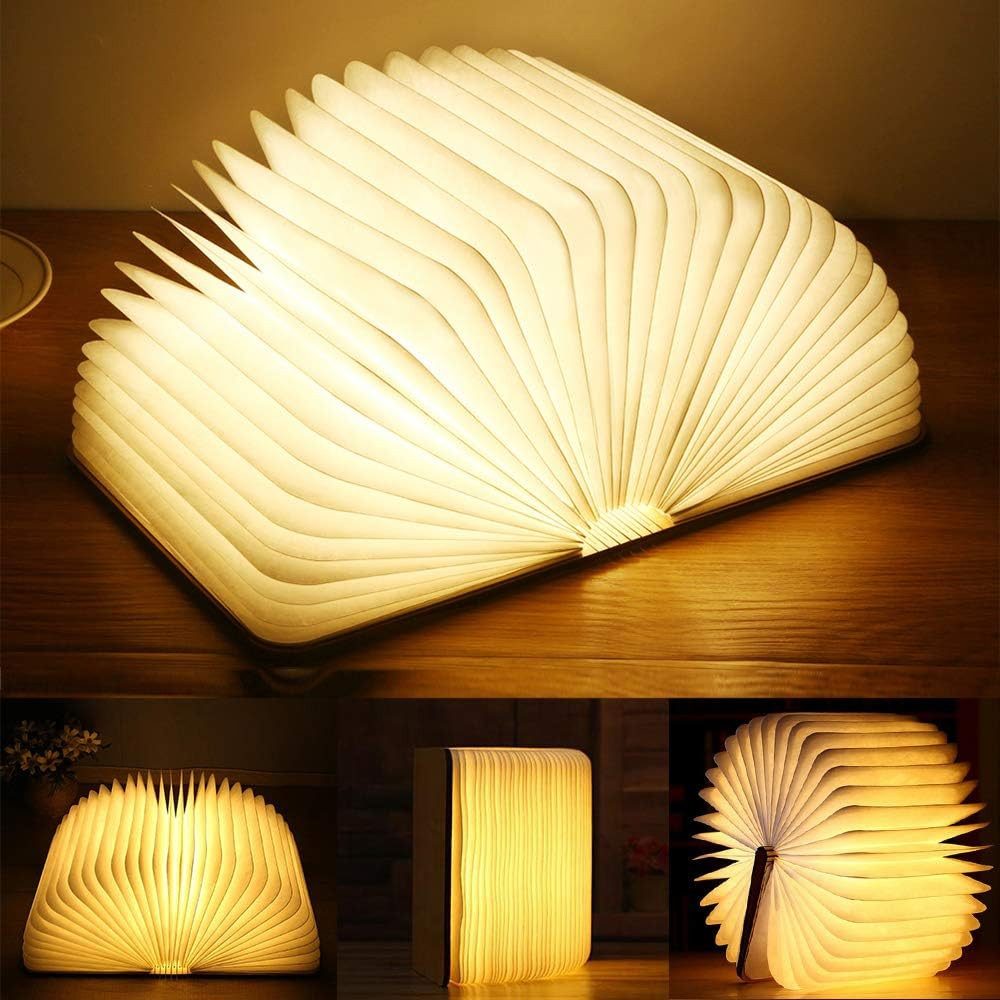 FELIXLEO LED Solarleuchte Holz Buchlampe LED Nachtlicht USB Aufladbar Dekorative Lampe