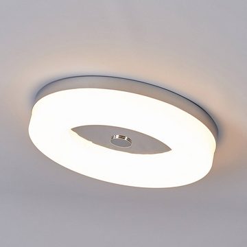 Lindby LED Deckenleuchte Shania, LED-Leuchtmittel fest verbaut, warmweiß, Modern, Metall, Kunststoff, chrom, weiß satiniert, 1 flammig, inkl.