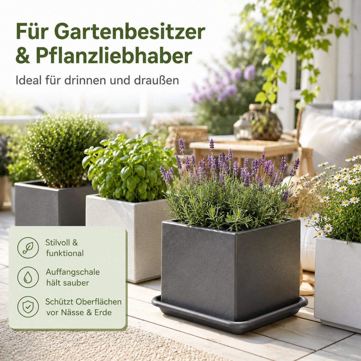 Testrut Blumentopfuntersetzer Pflanzenuntersetzer anthrazit eckig für saubere Flächen, Zubehör für Pflanztopf Pia