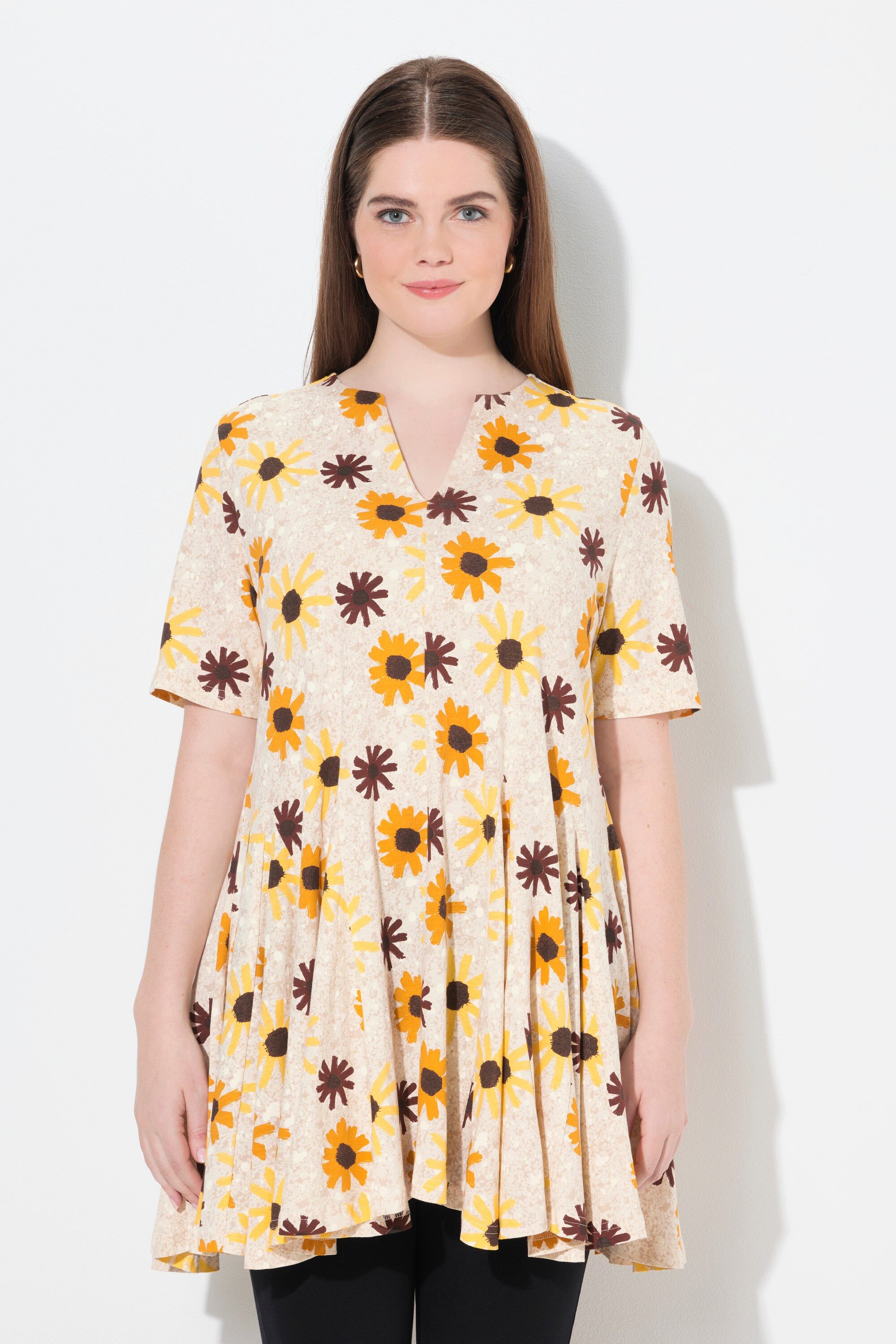 Ulla Popken T-Shirt T-Shirt Blüten Tunika-Ausschnitt günstig online kaufen